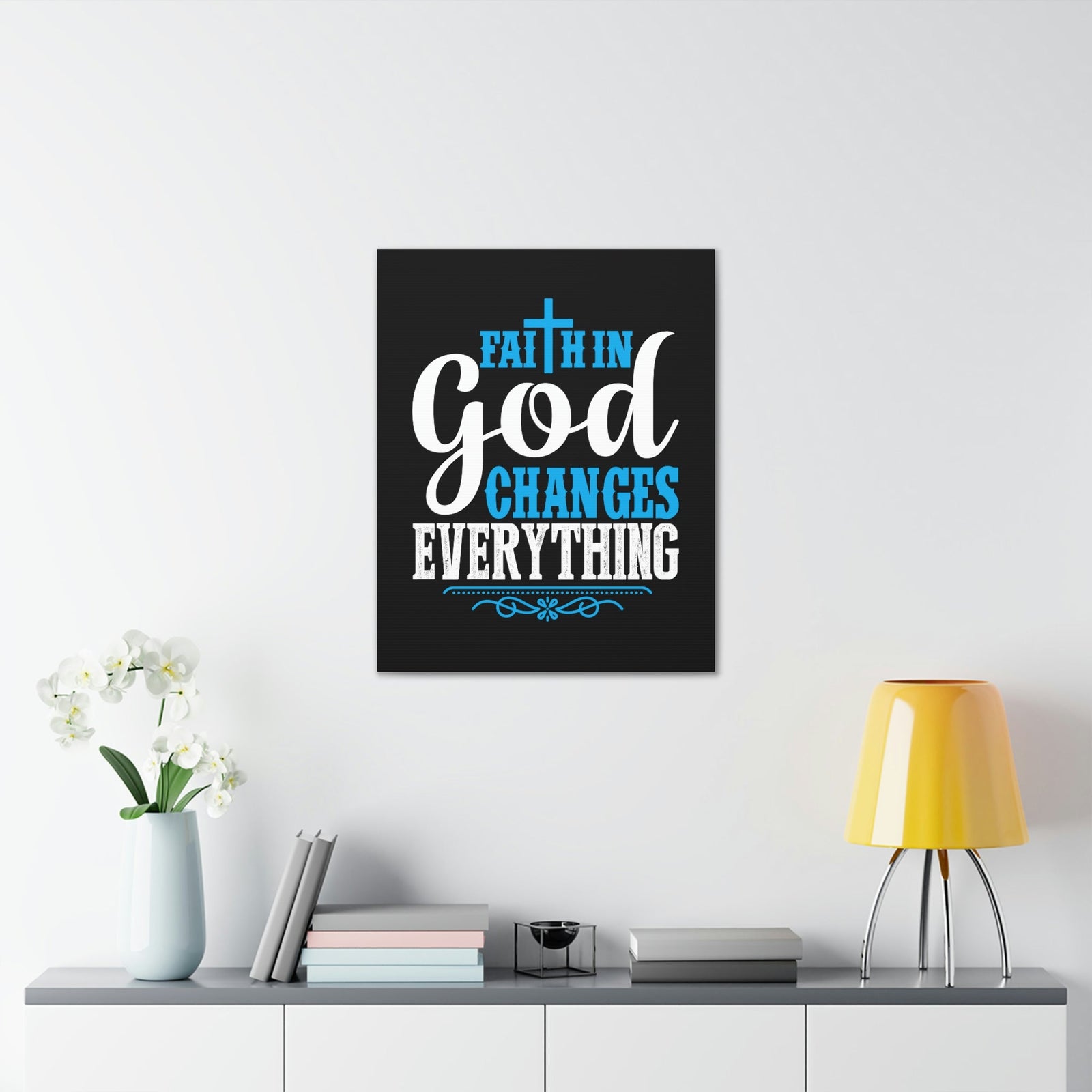Scripture Walls Faith In God Changes Everything 2 Corinthians 5:17 Blue Christian Wall Art Bible Verse Print Ready to Hang Unframed-Express Your Love Gifts