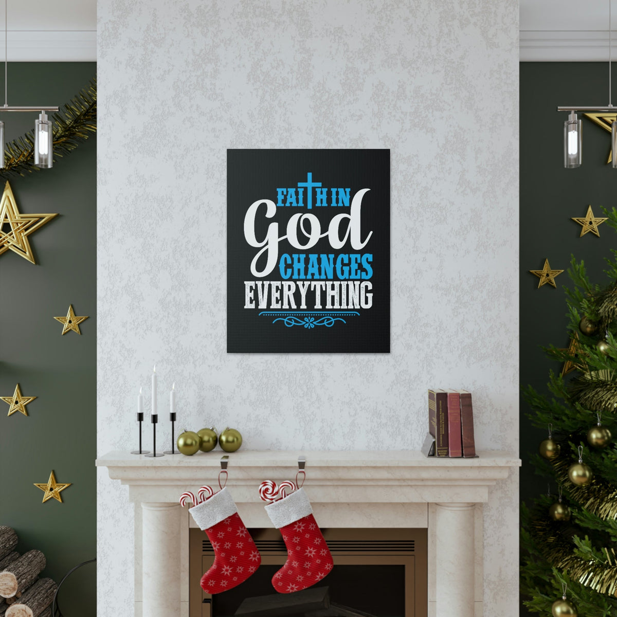 Scripture Walls Faith In God Changes Everything 2 Corinthians 5:17 Blue Christian Wall Art Bible Verse Print Ready to Hang Unframed-Express Your Love Gifts