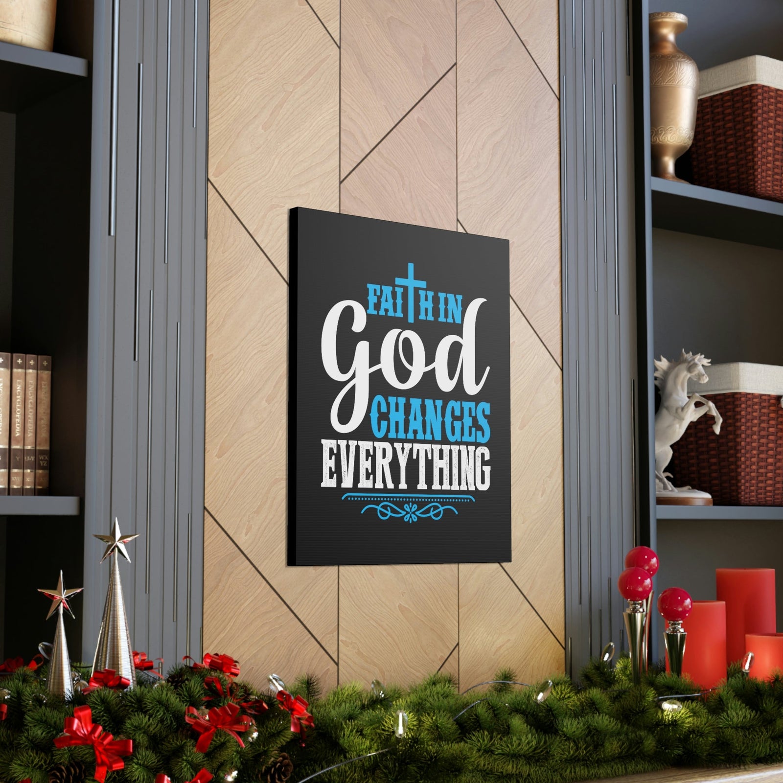 Scripture Walls Faith In God Changes Everything 2 Corinthians 5:17 Blue Christian Wall Art Bible Verse Print Ready to Hang Unframed-Express Your Love Gifts