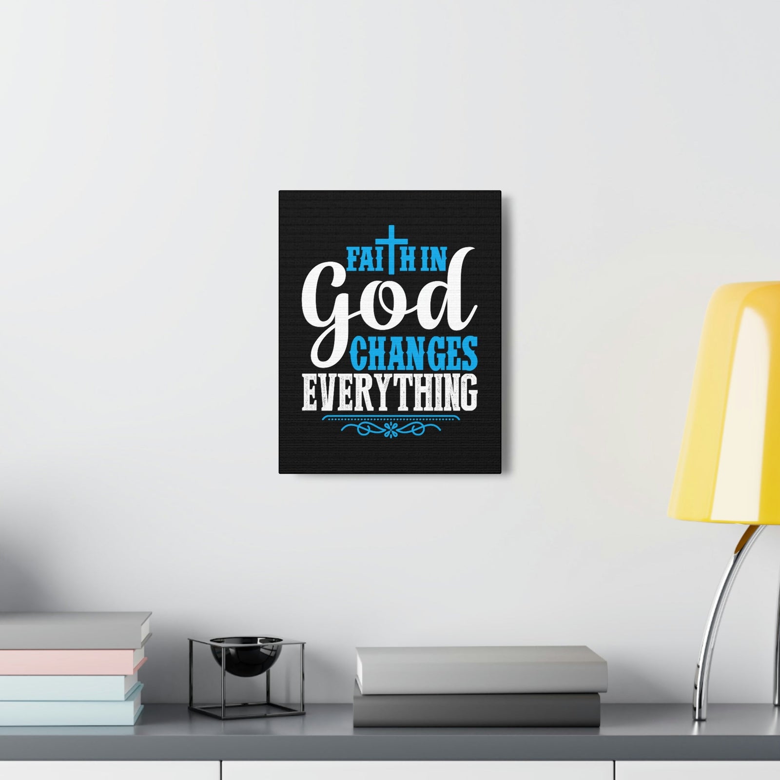 Scripture Walls Faith In God Changes Everything 2 Corinthians 5:17 Blue Christian Wall Art Bible Verse Print Ready to Hang Unframed-Express Your Love Gifts