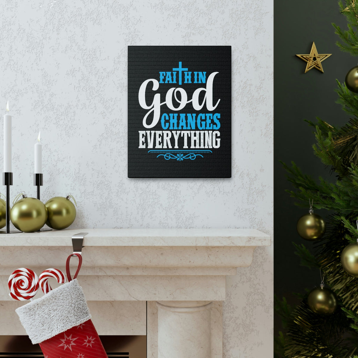 Scripture Walls Faith In God Changes Everything 2 Corinthians 5:17 Blue Christian Wall Art Bible Verse Print Ready to Hang Unframed-Express Your Love Gifts