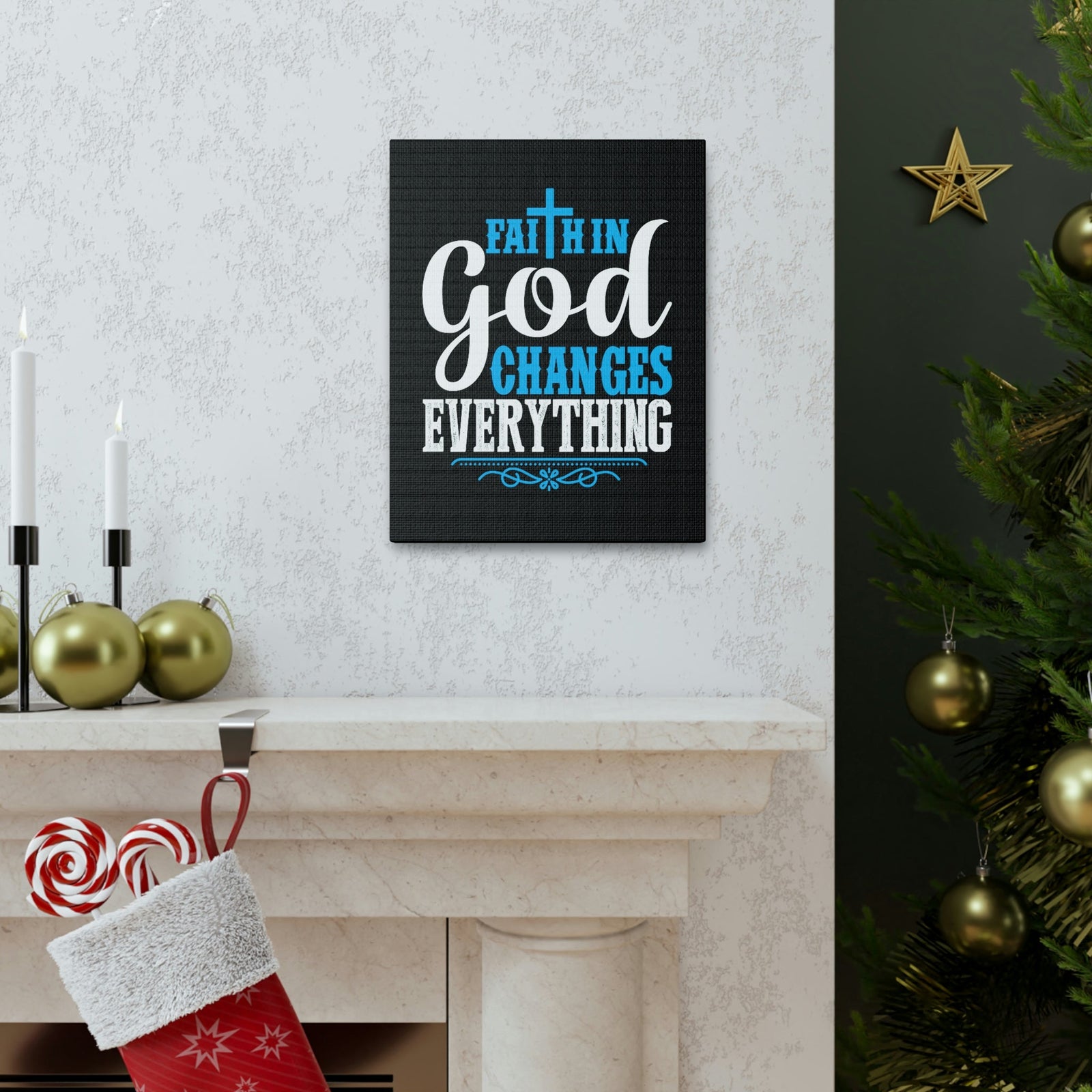 Scripture Walls Faith In God Changes Everything 2 Corinthians 5:17 Blue Christian Wall Art Bible Verse Print Ready to Hang Unframed-Express Your Love Gifts