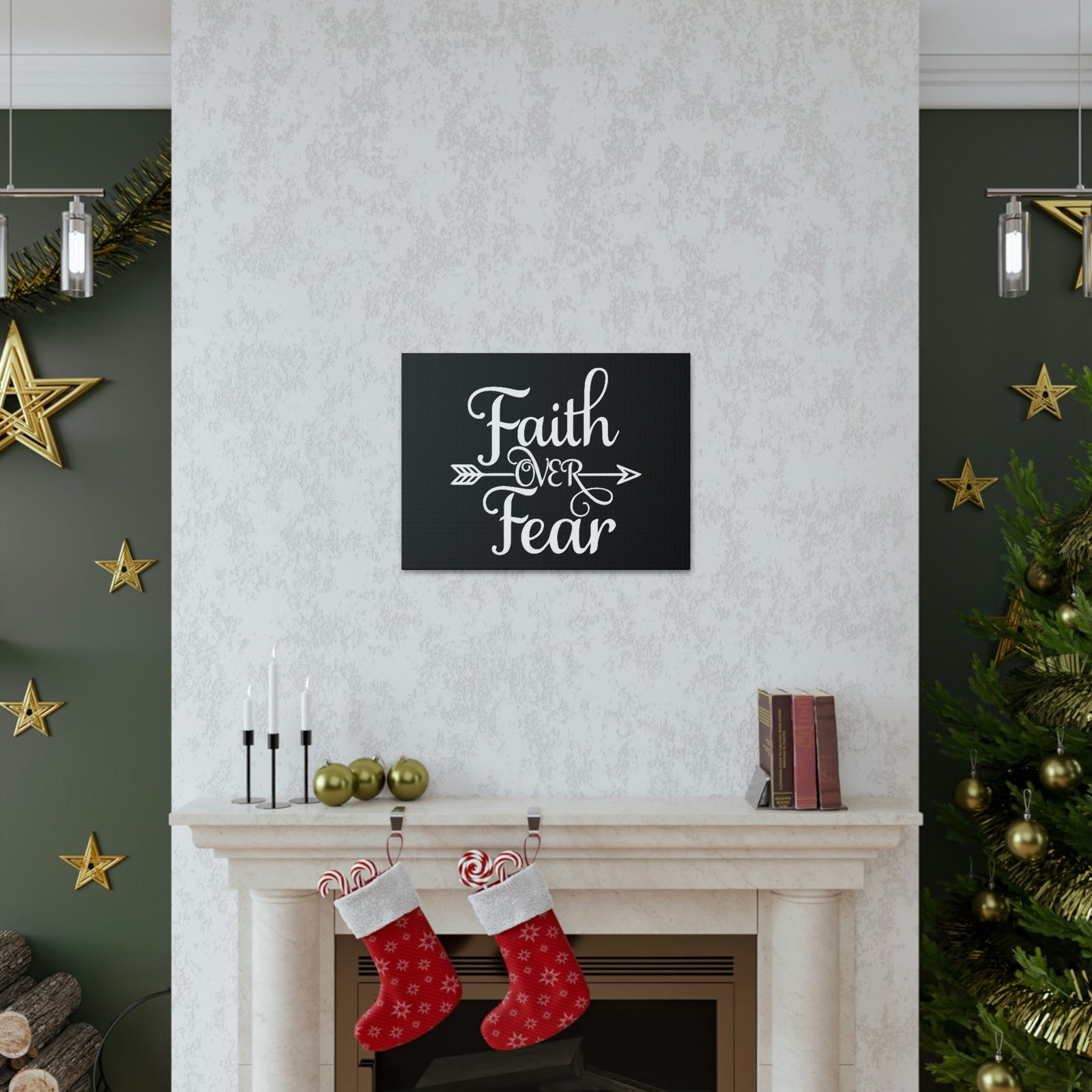 Scripture Walls Faith Over Fear Mark 4:40 Arrow Cursive Christian Wall Art Bible Verse Print Ready to Hang Unframed-Express Your Love Gifts