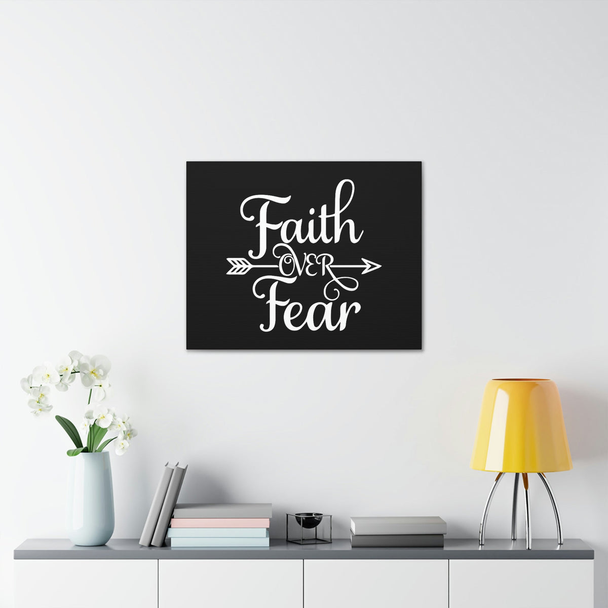 Scripture Walls Faith Over Fear Mark 4:40 Arrow Cursive Christian Wall Art Bible Verse Print Ready to Hang Unframed-Express Your Love Gifts