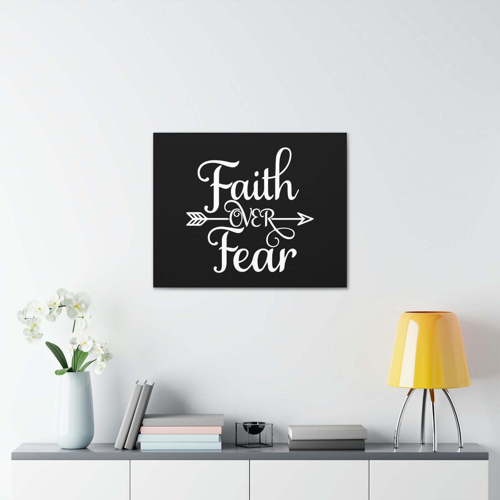 Scripture Walls Faith Over Fear Mark 4:40 Arrow Cursive Christian Wall Art Bible Verse Print Ready to Hang Unframed-Express Your Love Gifts