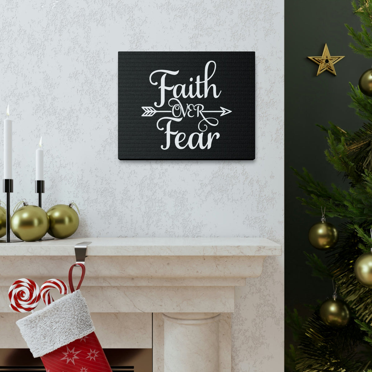 Scripture Walls Faith Over Fear Mark 4:40 Arrow Cursive Christian Wall Art Bible Verse Print Ready to Hang Unframed-Express Your Love Gifts