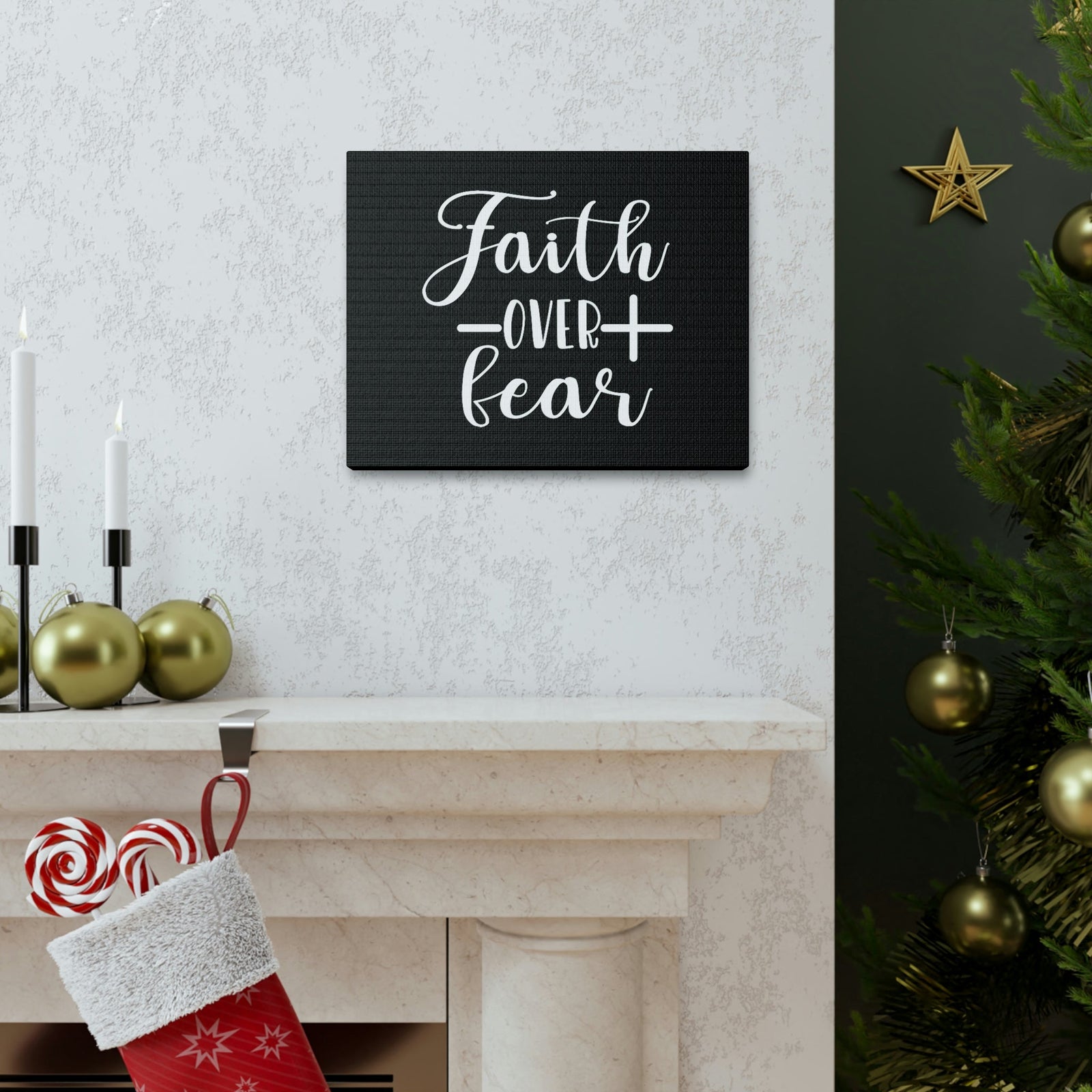 Scripture Walls Faith Over Fear Mark 4:40 Cross Black Christian Wall Art Bible Verse Print Ready to Hang Unframed-Express Your Love Gifts