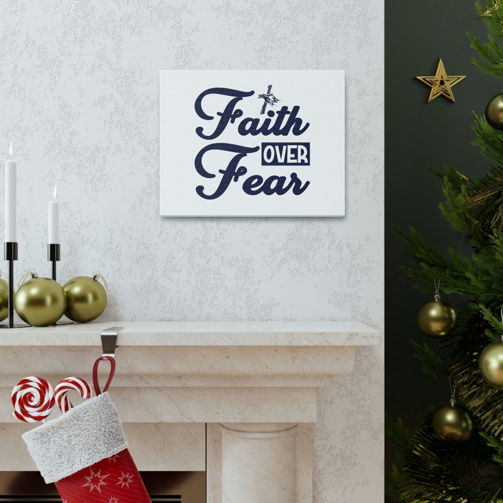 Scripture Walls Faith Over Fear Mark 4:40 Cross W/ Cloth Christian Wall Art Bible Verse Print Ready to Hang Unframed-Express Your Love Gifts