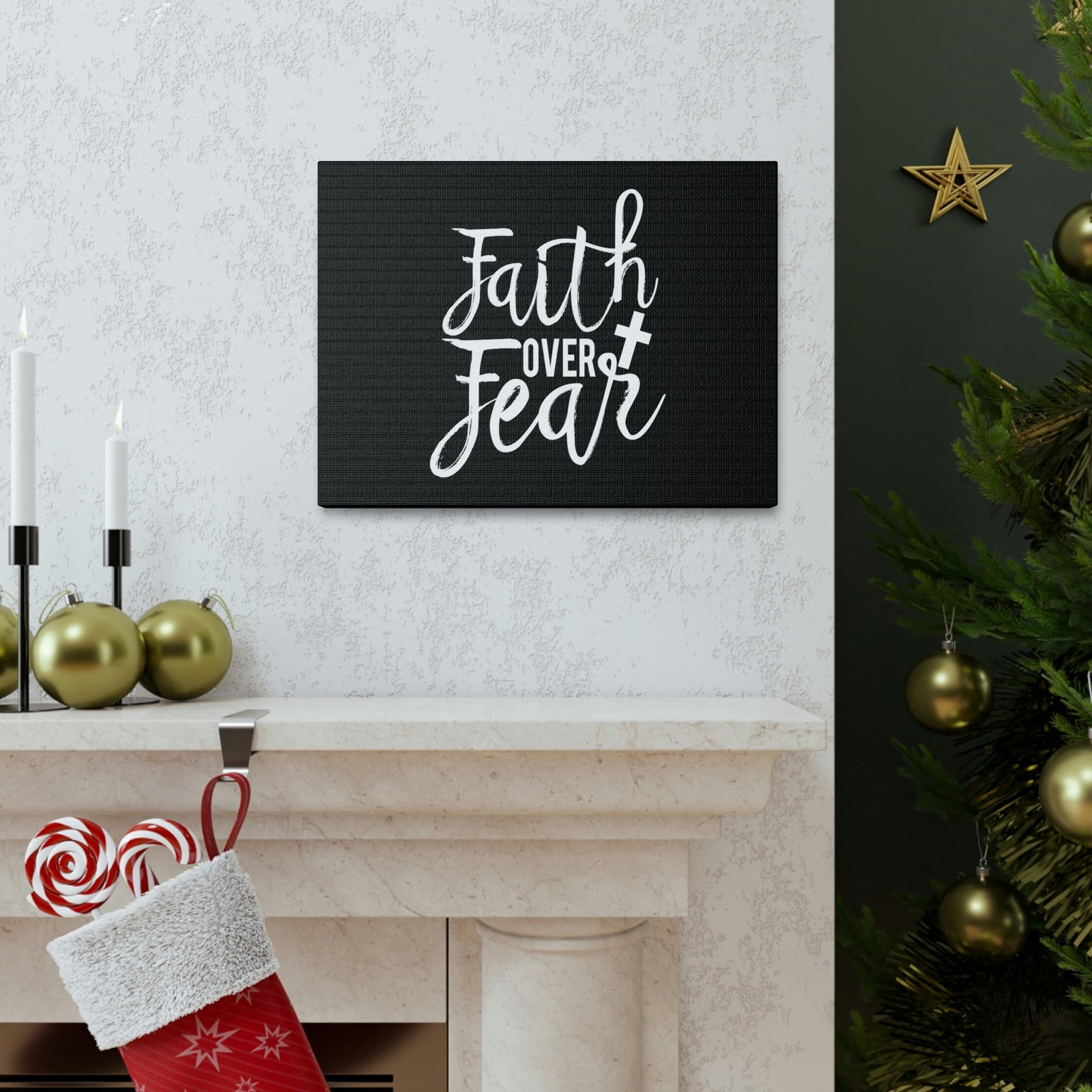 Scripture Walls Faith Over Fear Mark 4:40 Cursive Christian Wall Art Bible Verse Print Ready to Hang Unframed-Express Your Love Gifts