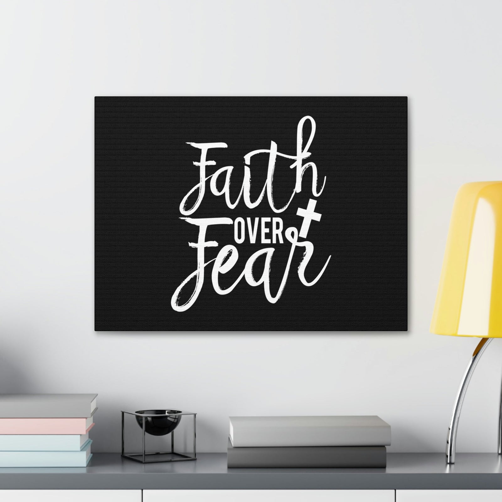 Scripture Walls Faith Over Fear Mark 4:40 Cursive Christian Wall Art Bible Verse Print Ready to Hang Unframed-Express Your Love Gifts