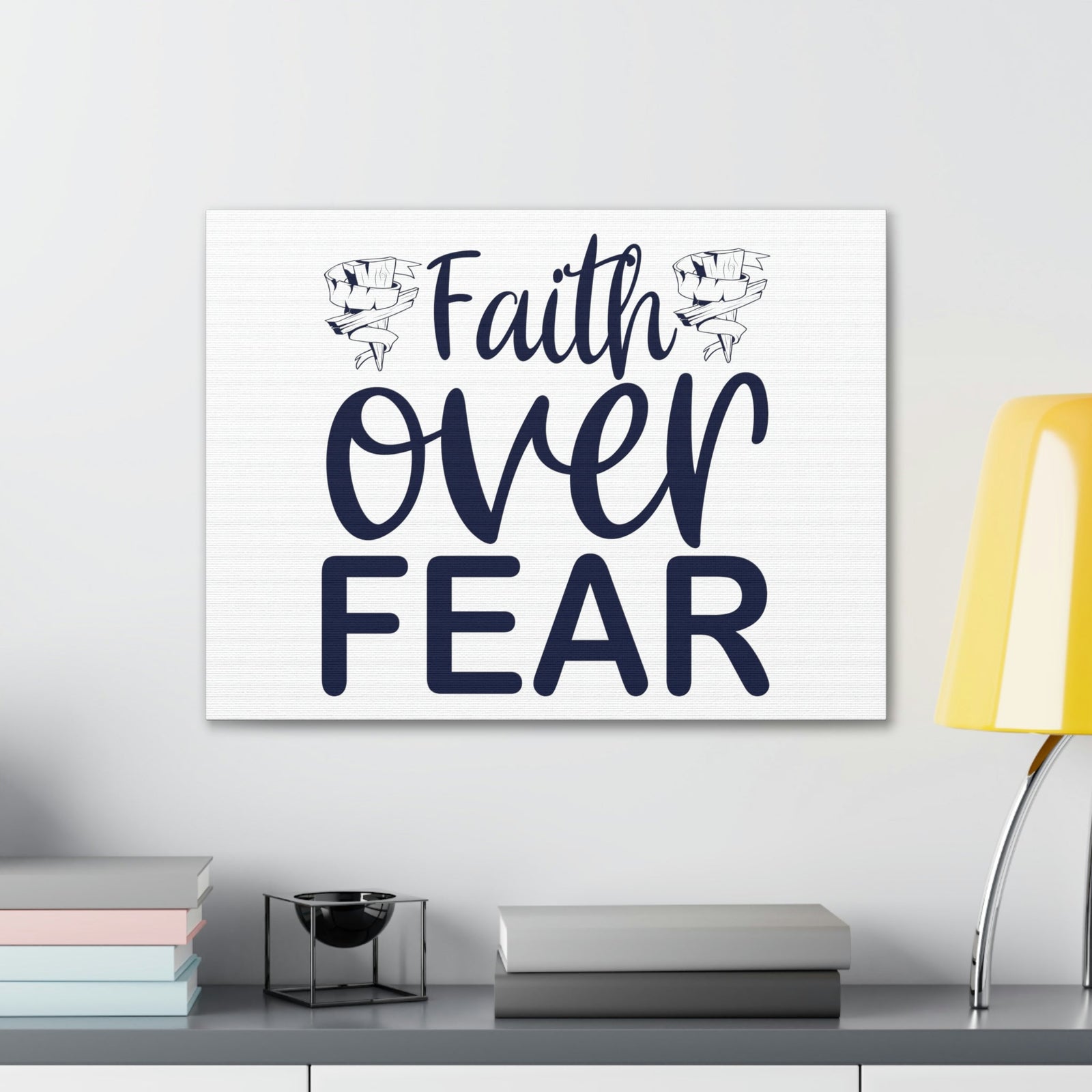 Scripture Walls Faith Over Fear Psalm 34:4 Wood Cross Christian Wall Art Print Ready to Hang Unframed-Express Your Love Gifts