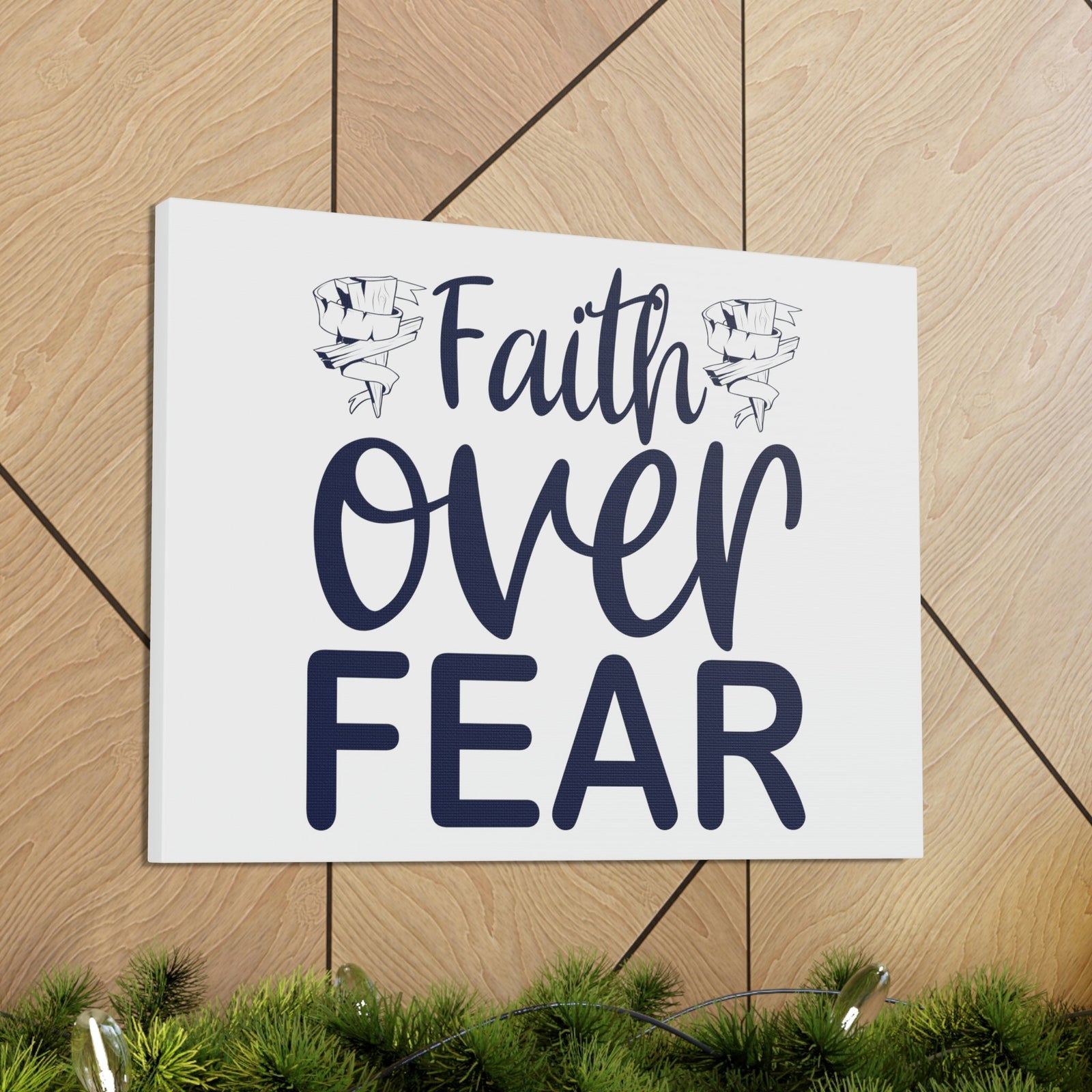 Scripture Walls Faith Over Fear Psalm 34:4 Wood Cross Christian Wall Art Print Ready to Hang Unframed-Express Your Love Gifts