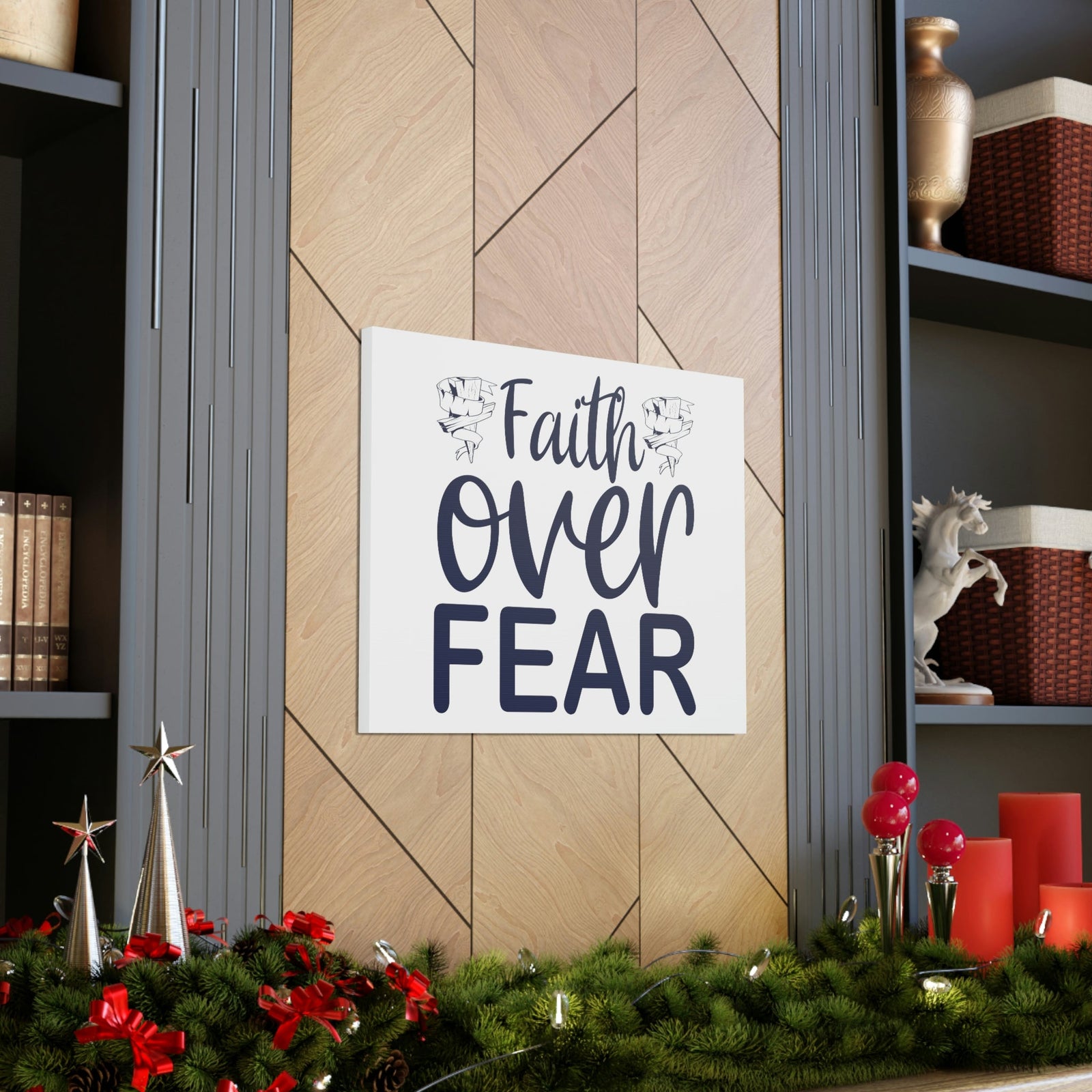 Scripture Walls Faith Over Fear Psalm 34:4 Wood Cross Christian Wall Art Print Ready to Hang Unframed-Express Your Love Gifts
