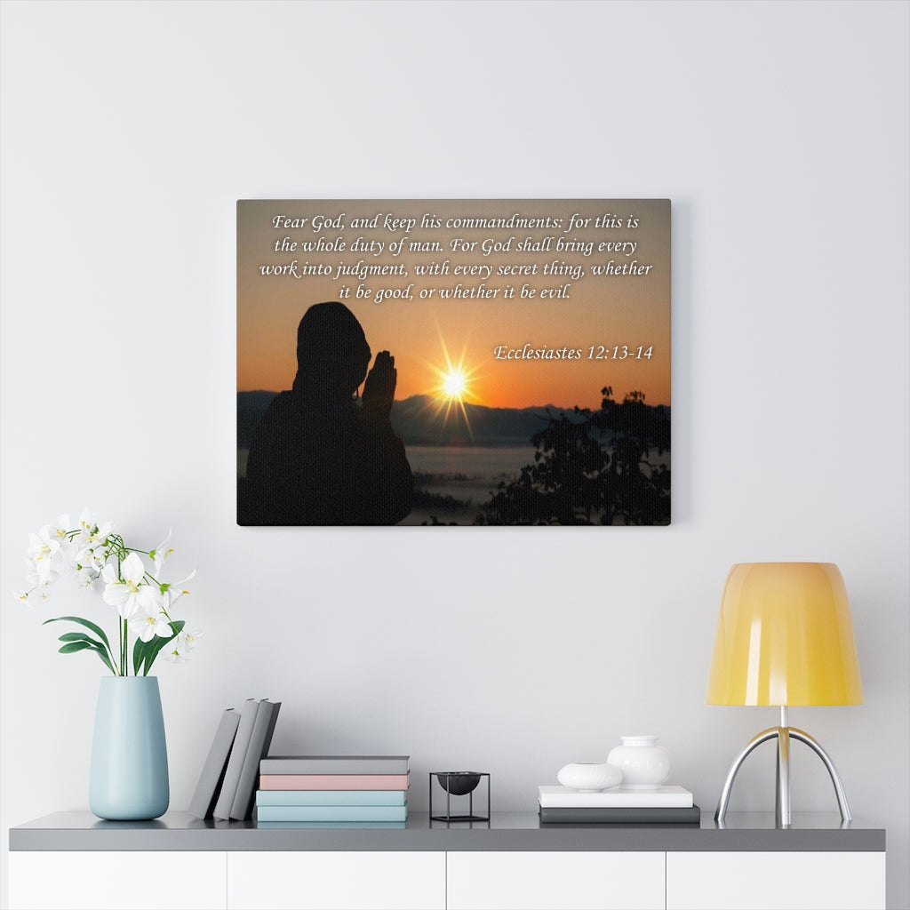 Scripture Walls Fear God Ecclesiastes 12:13-14 Bible Verse Canvas Christian Wall Art Ready to Hang Unframed-Express Your Love Gifts