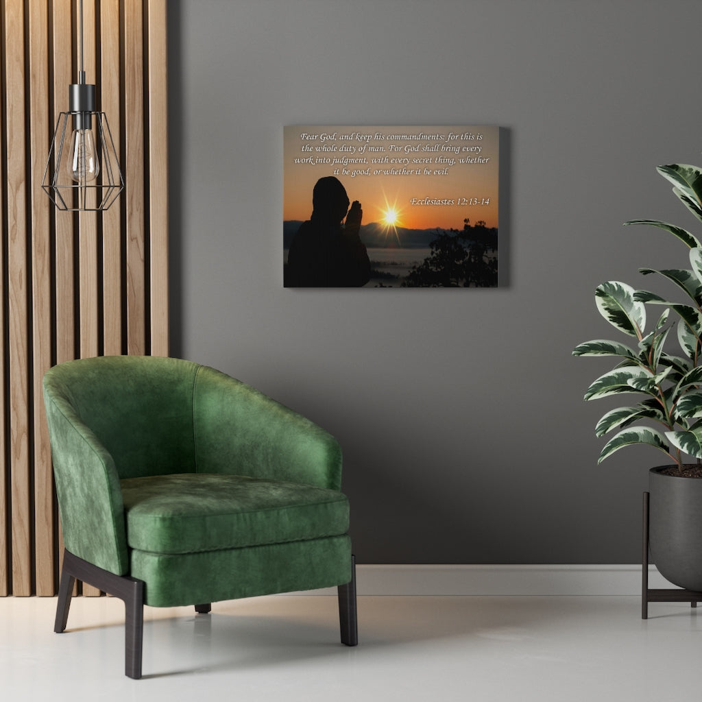 Scripture Walls Fear God Ecclesiastes 12:13-14 Bible Verse Canvas Christian Wall Art Ready to Hang Unframed-Express Your Love Gifts