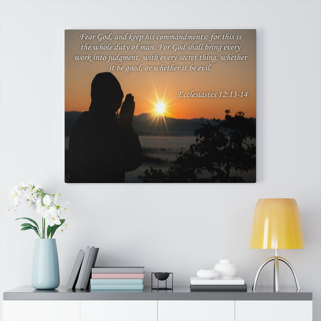 Scripture Walls Fear God Ecclesiastes 12:13-14 Bible Verse Canvas Christian Wall Art Ready to Hang Unframed-Express Your Love Gifts