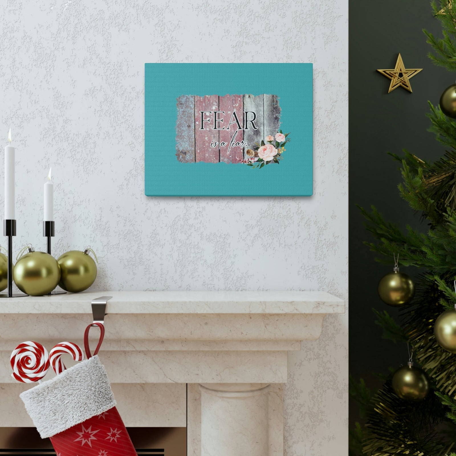 Scripture Walls Fear Is A Liar Pink Proverbs 29:25 Wood Bible Canvas Christian Wall Art Ready to Hang Unframed-Express Your Love Gifts