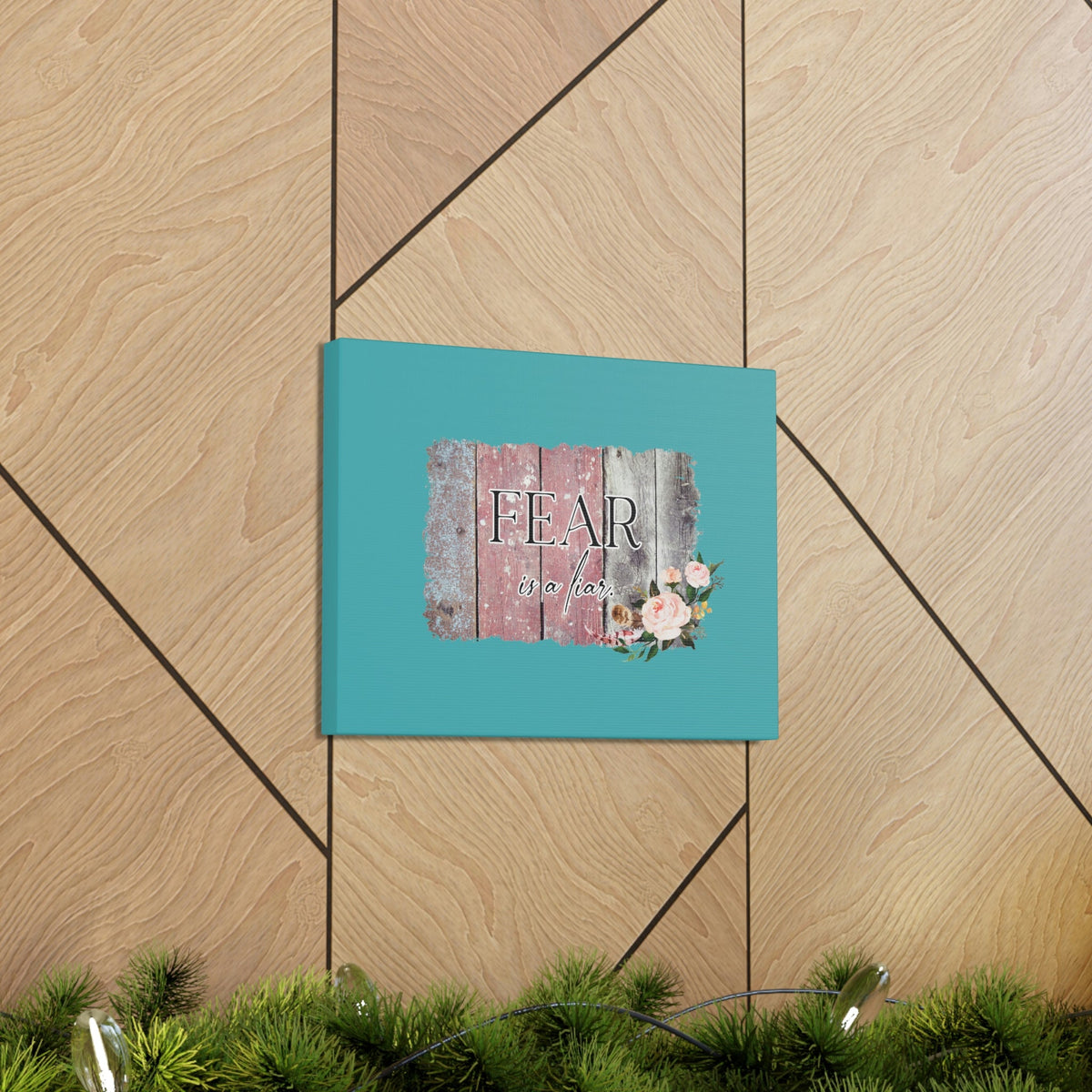 Scripture Walls Fear Is A Liar Pink Proverbs 29:25 Wood Bible Canvas Christian Wall Art Ready to Hang Unframed-Express Your Love Gifts