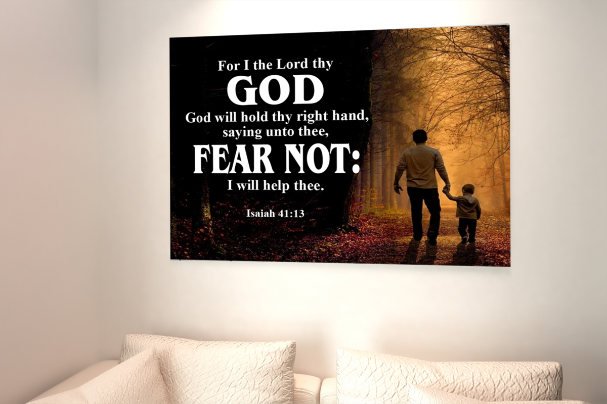 Scripture Walls Fear Not Isaiah 41:13 Scripture Bible Verse Canvas Christian Wall Art Ready to Hang Unframed-Express Your Love Gifts