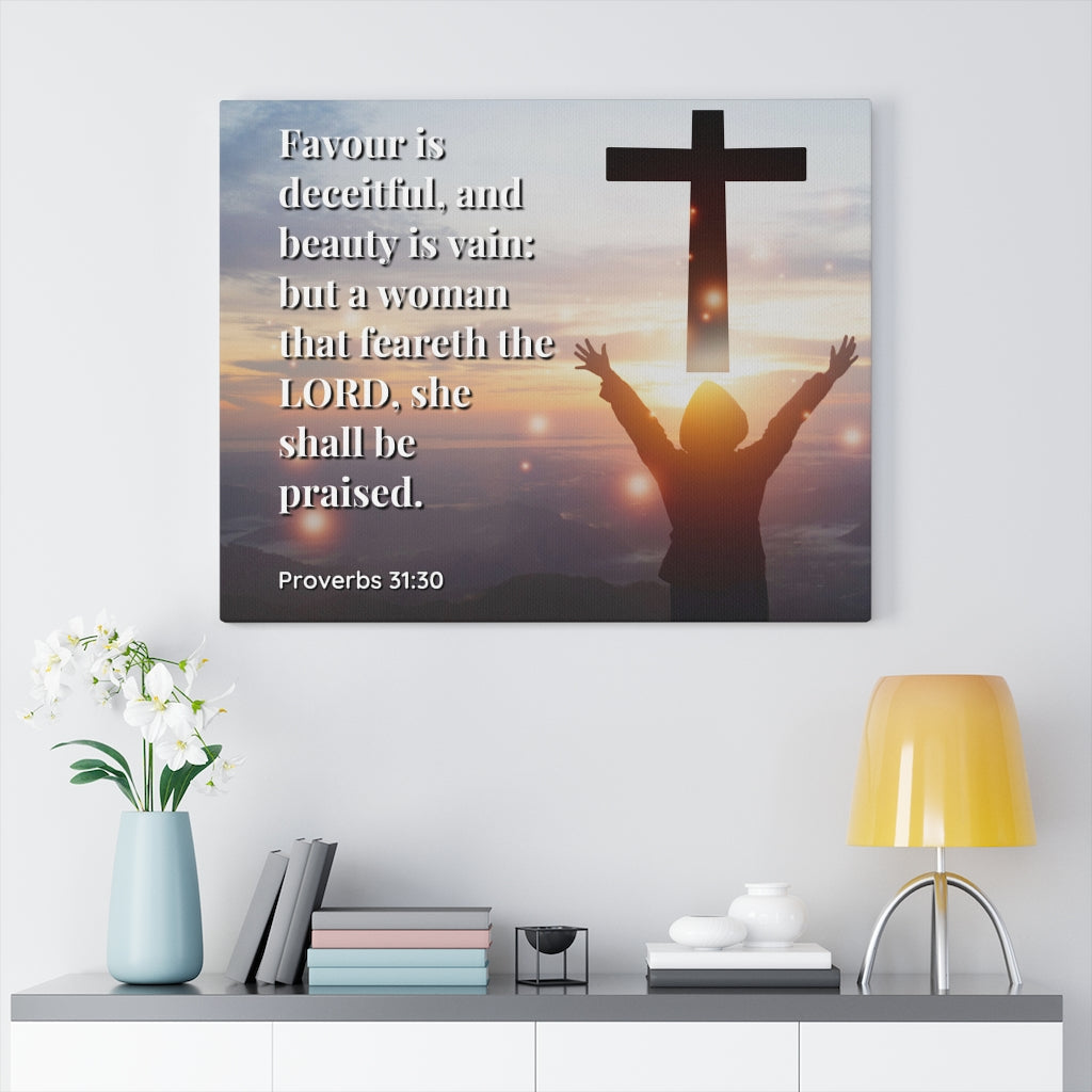 Scripture Walls Fear The Lord Proverbs 31:30 Bible Verse Canvas Christian Wall Art Ready to Hang Unframed-Express Your Love Gifts