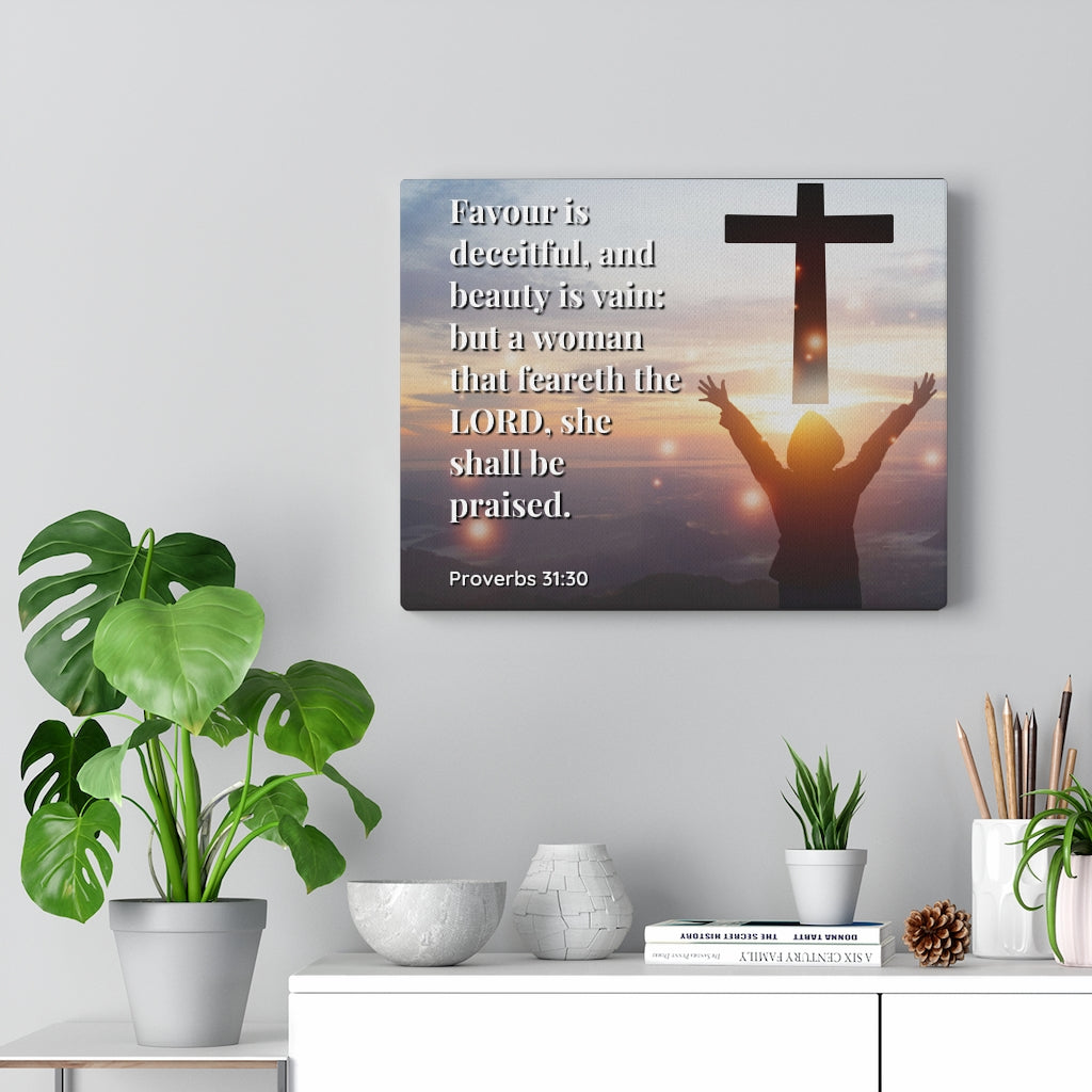 Scripture Walls Fear The Lord Proverbs 31:30 Bible Verse Canvas Christian Wall Art Ready to Hang Unframed-Express Your Love Gifts