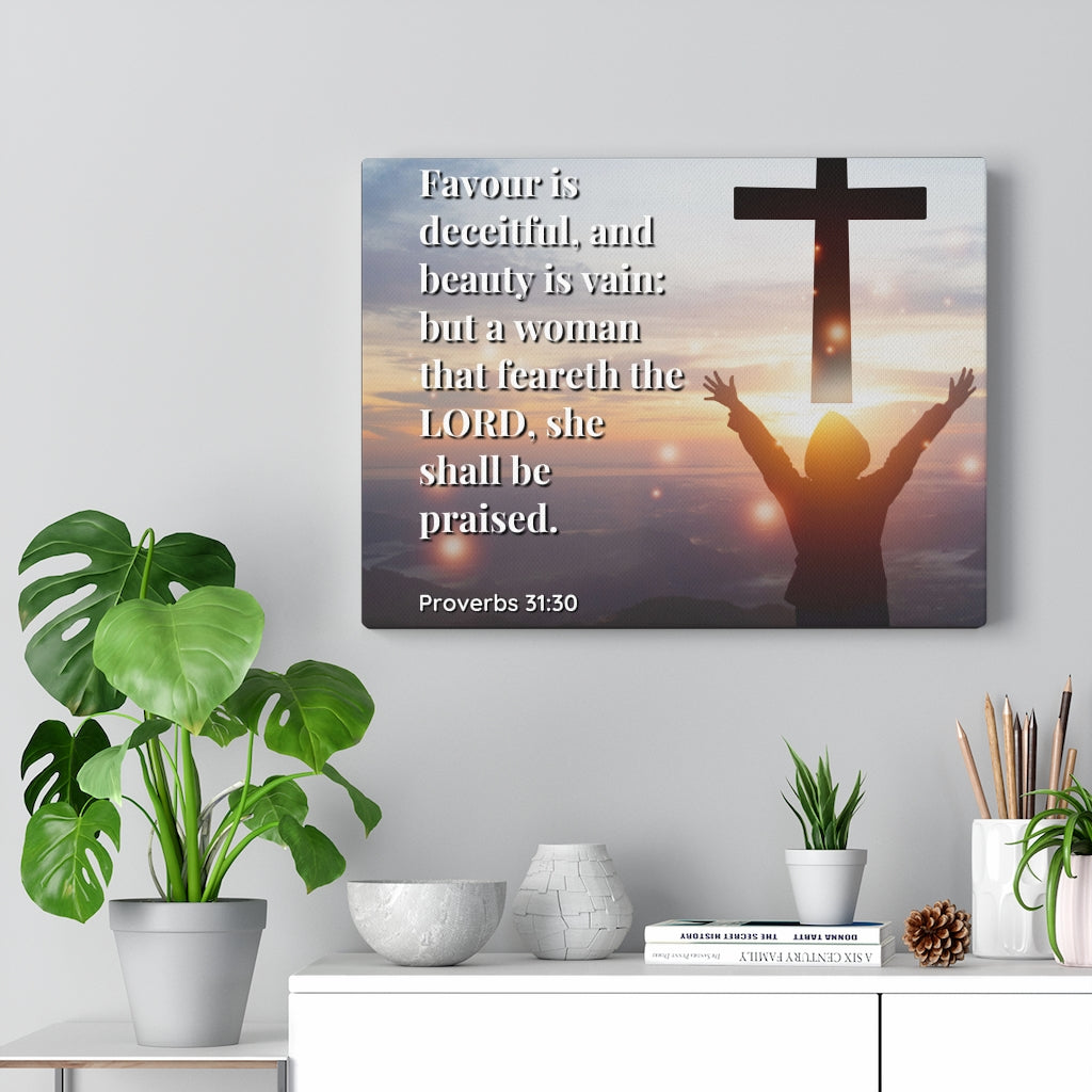 Scripture Walls Fear The Lord Proverbs 31:30 Bible Verse Canvas Christian Wall Art Ready to Hang Unframed-Express Your Love Gifts