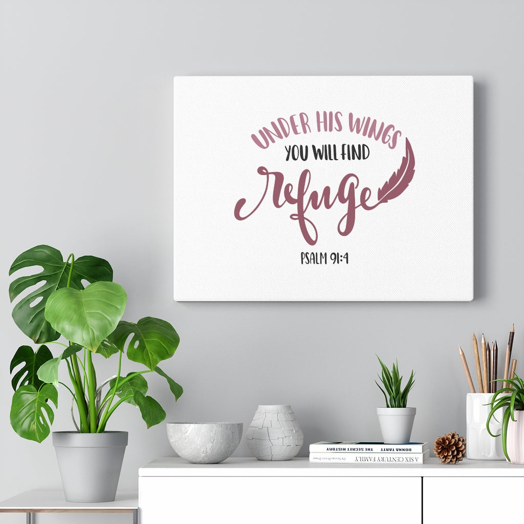 Scripture Walls Find Refuge Psalm 91:4 Bible Verse Canvas Christian Wall Art Ready to Hang Unframed-Express Your Love Gifts