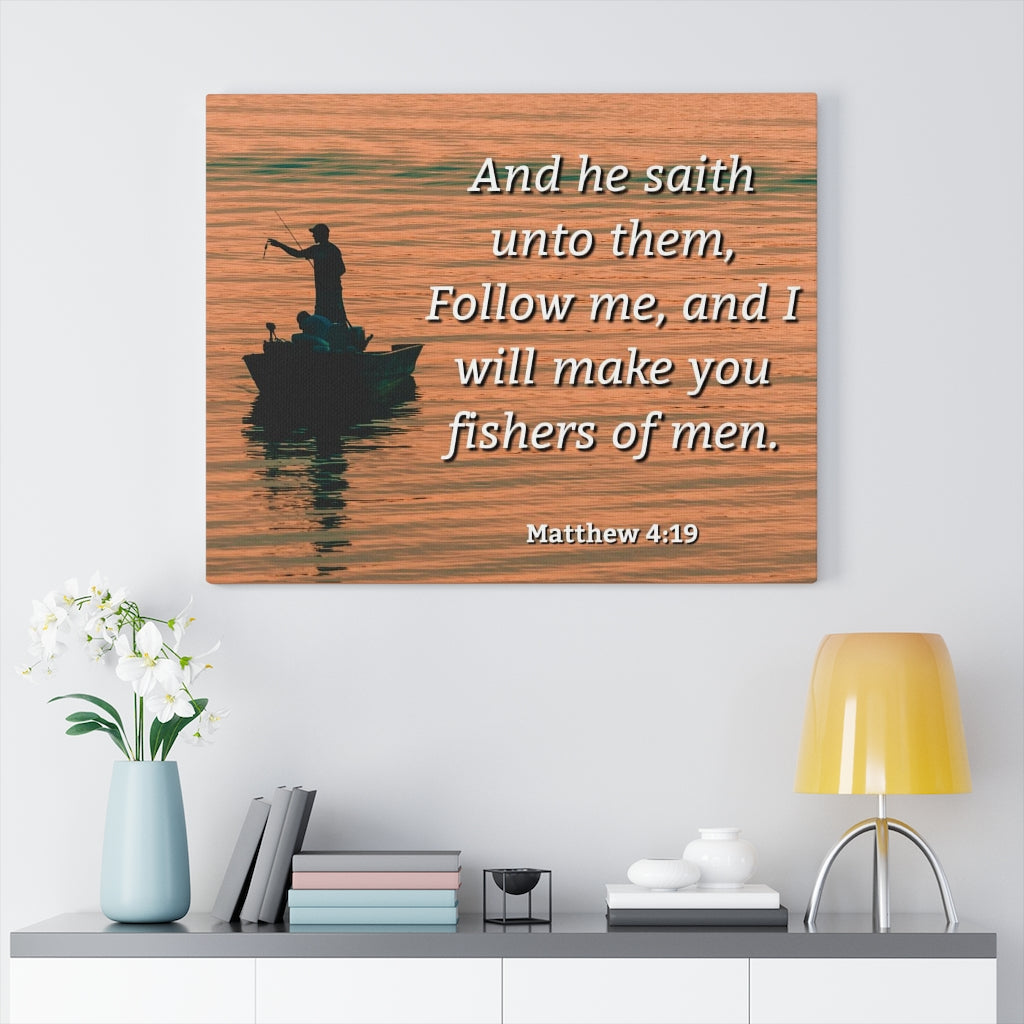 Scripture Walls Fishers Of Men Matthew 4:19 Bible Verse Canvas Christian Wall Art Ready to Hang Unframed-Express Your Love Gifts