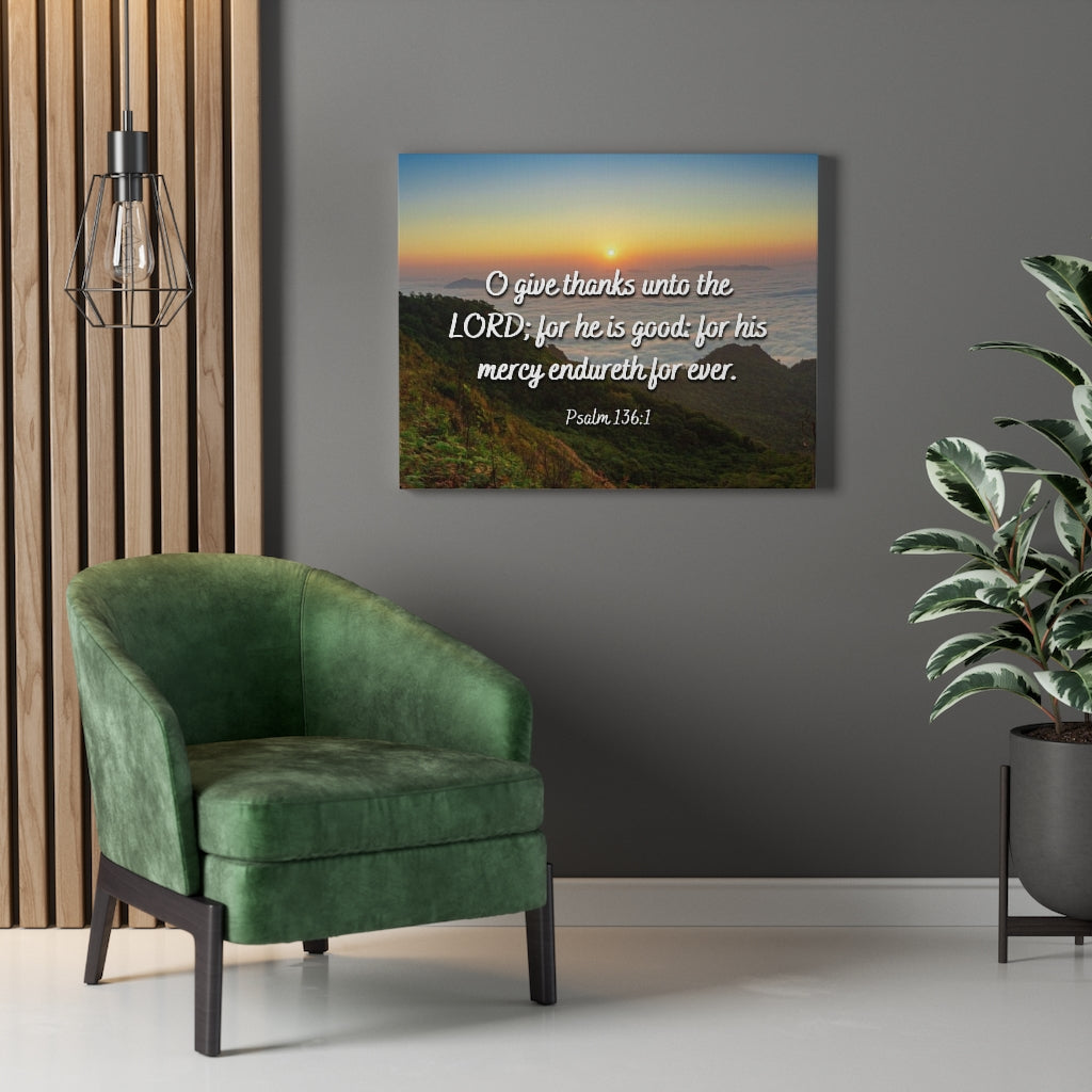 Scripture Walls For His Mercy Psalm 136:1 Bible Verse Canvas Christian Wall Art Ready to Hang Unframed-Express Your Love Gifts