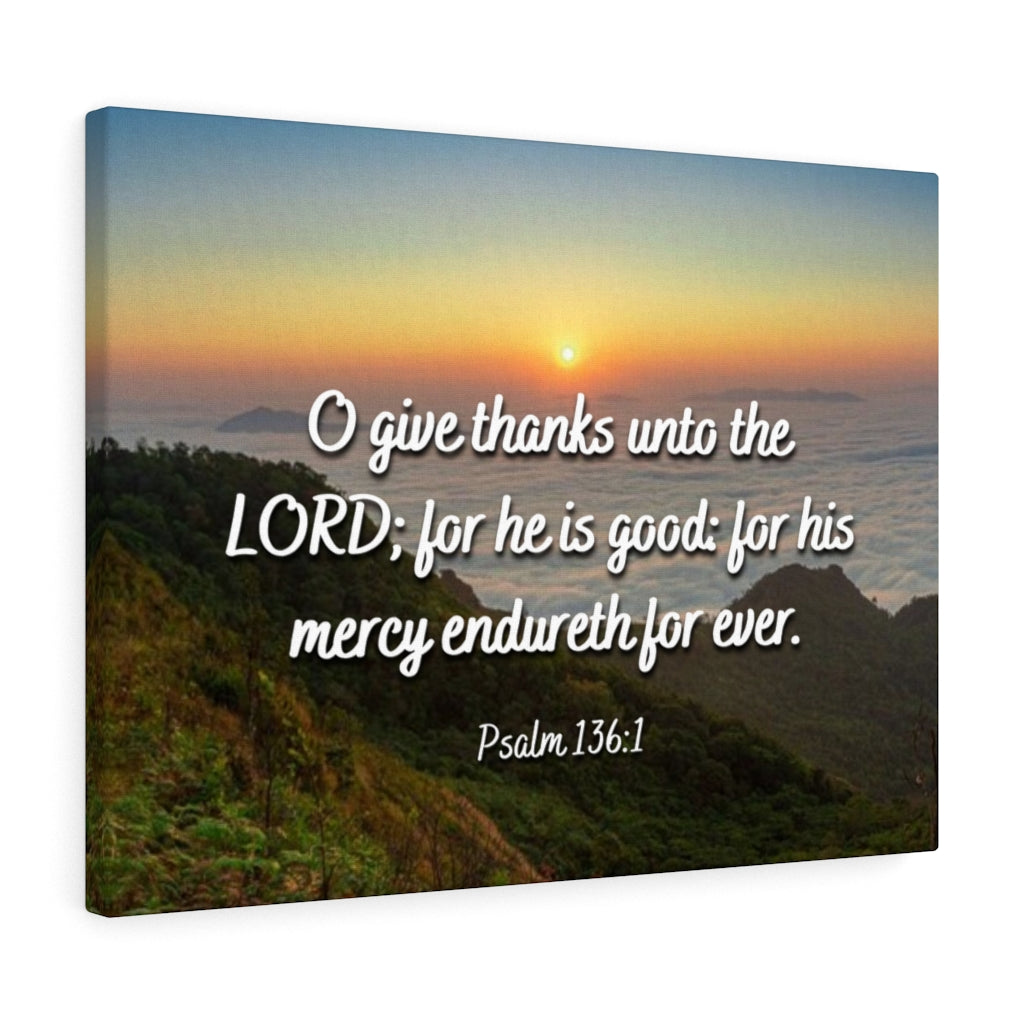 Scripture Walls For His Mercy Psalm 136:1 Bible Verse Canvas Christian Wall Art Ready to Hang Unframed-Express Your Love Gifts