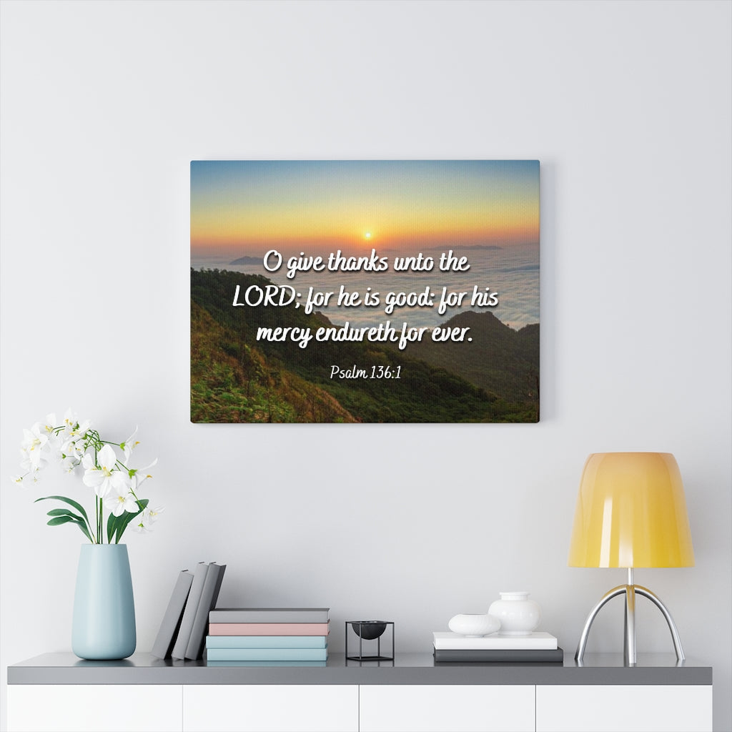 Scripture Walls For His Mercy Psalm 136:1 Bible Verse Canvas Christian Wall Art Ready to Hang Unframed-Express Your Love Gifts