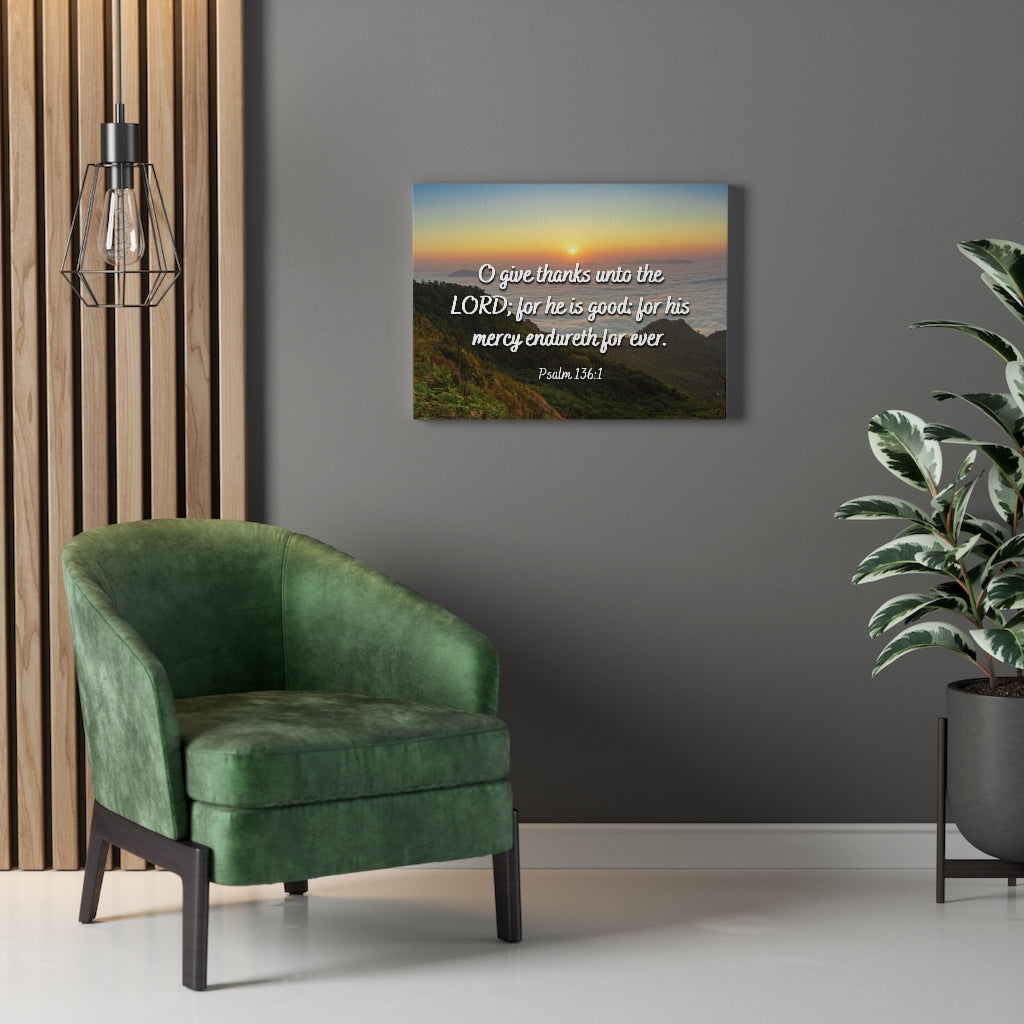 Scripture Walls For His Mercy Psalm 136:1 Bible Verse Canvas Christian Wall Art Ready to Hang Unframed-Express Your Love Gifts