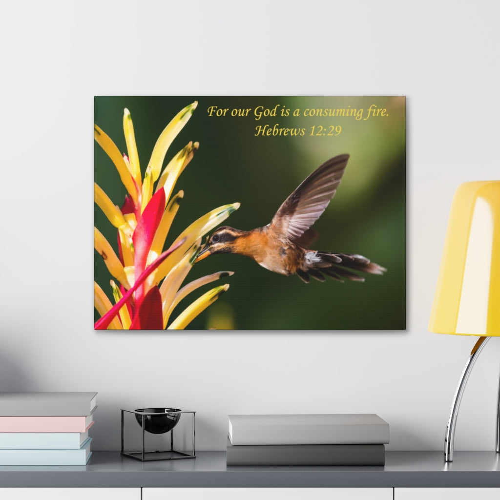 Scripture Walls For Our God Hebrews 12:29 Bible Verse Canvas Christian Wall Art Ready to Hang Unframed-Express Your Love Gifts