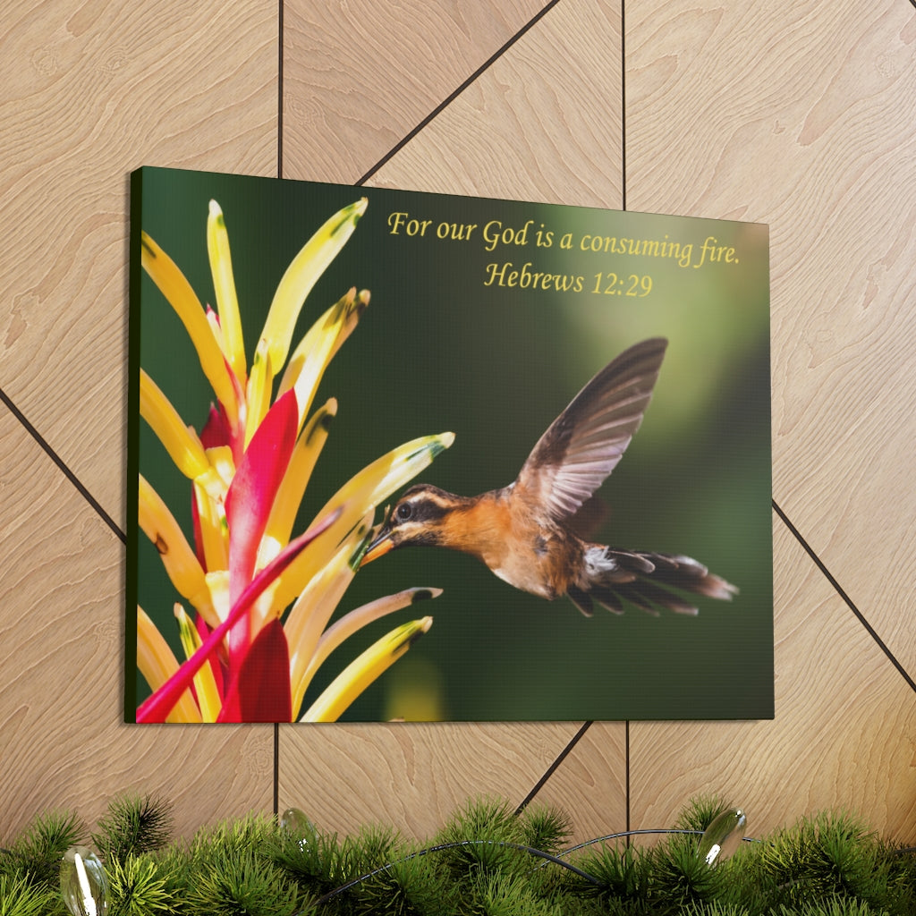 Scripture Walls For Our God Hebrews 12:29 Bible Verse Canvas Christian Wall Art Ready to Hang Unframed-Express Your Love Gifts