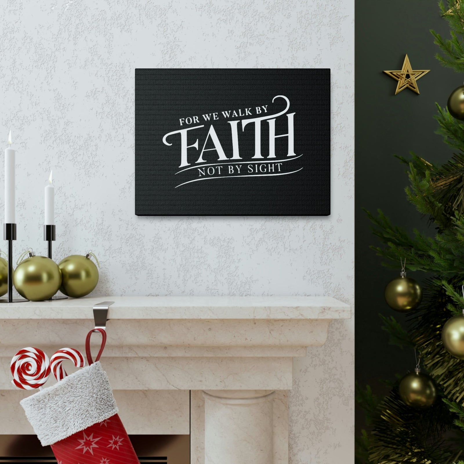 Scripture Walls For We Walk By Faith 2 Corinthians 5:7 Black Christian Wall Art Bible Verse Print Ready to Hang Unframed-Express Your Love Gifts