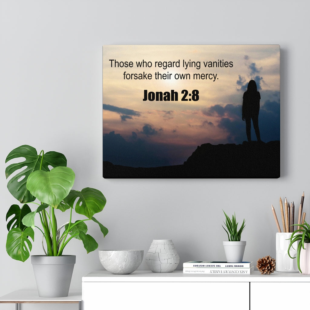 Scripture Walls Forsake Their Own Mercy Jonah 2:8 Bible Verse Canvas Christian Wall Art Ready to Hang Unframed-Express Your Love Gifts