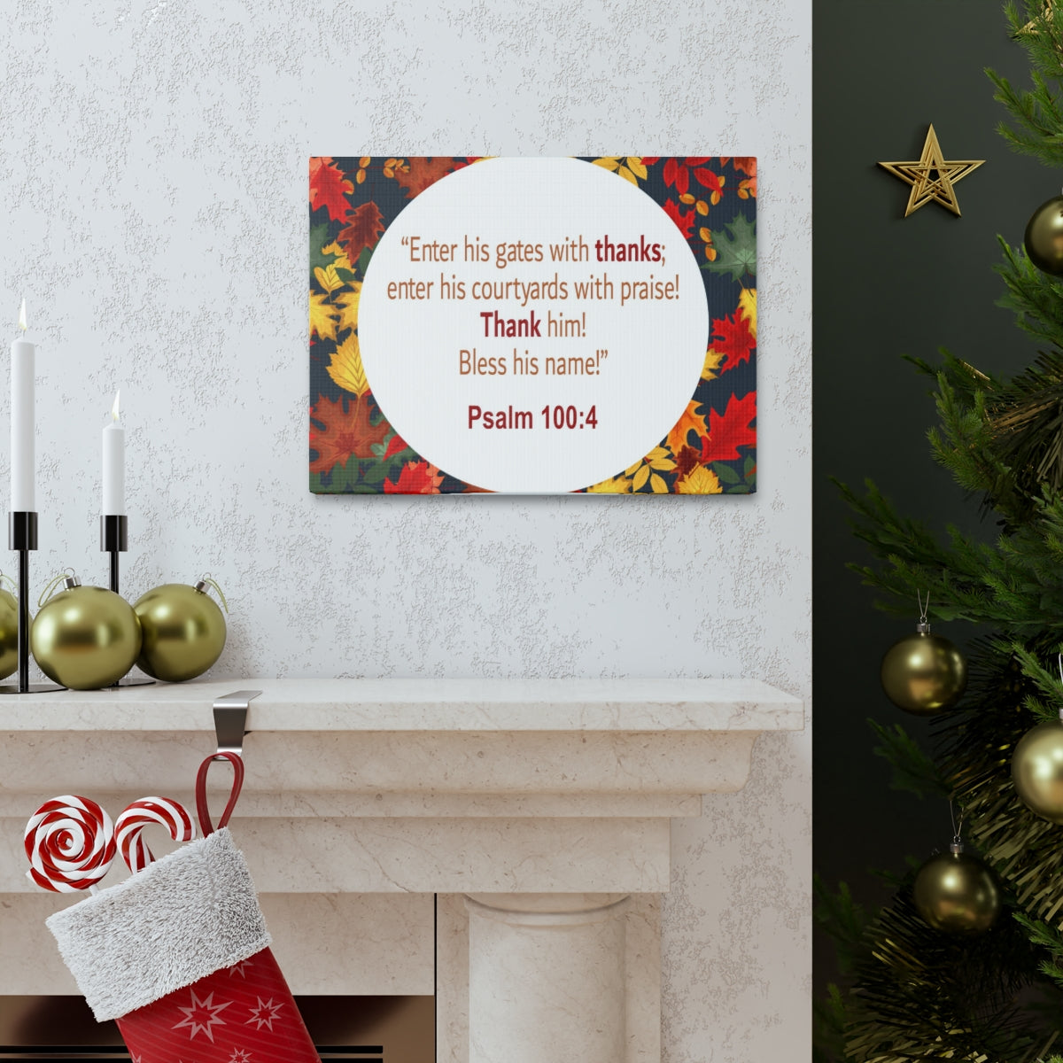 Scripture Walls Gates With Thanks Psalm 100:4 Bible Verse Canvas Christian Wall Art Ready to Hang Unframed-Express Your Love Gifts