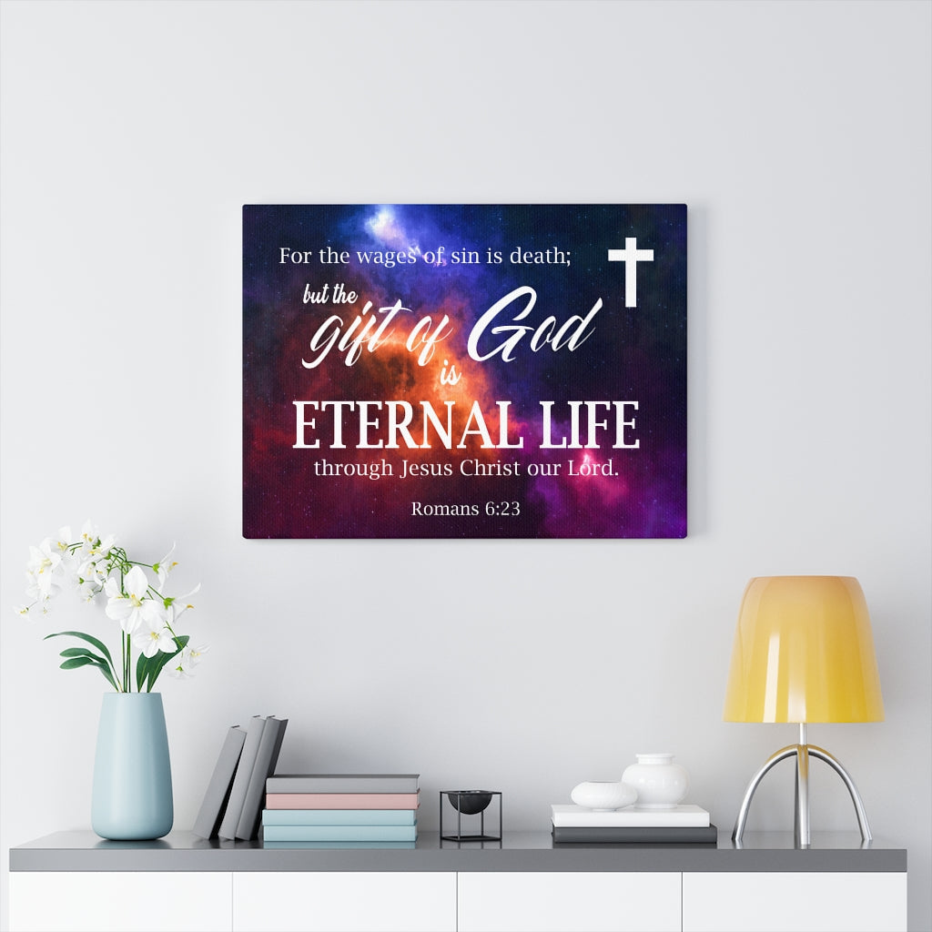 Scripture Walls Gift of God is Eternal Life Romans 6:23 Bible Verse Canvas Christian Wall Art Ready to Hang Unframed-Express Your Love Gifts