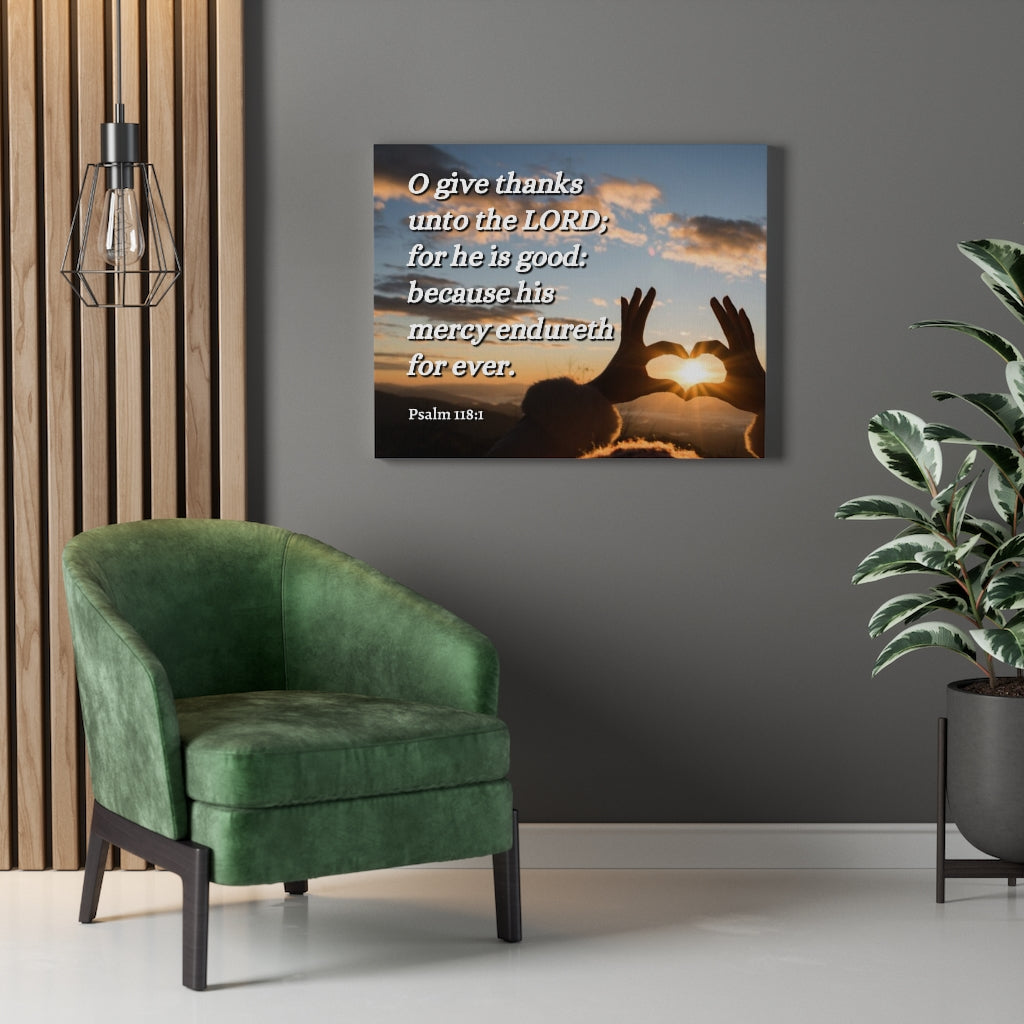Scripture Walls Give Thanks Psalm 118:1 Bible Verse Canvas Christian Wall Art Ready to Hang Unframed-Express Your Love Gifts
