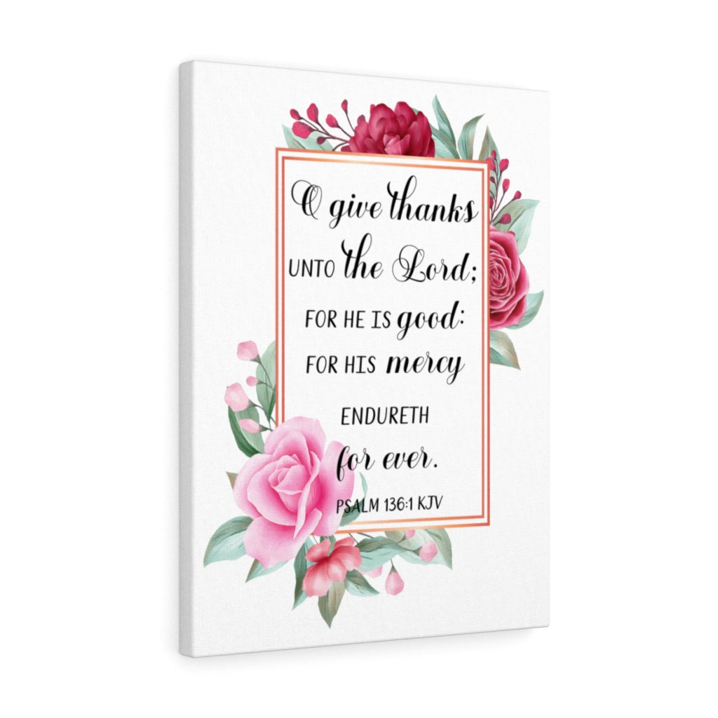Scripture Walls Give Thanks Psalm 136:1 Bible Verse Canvas Christian Wall Art Ready to Hang Unframed-Express Your Love Gifts