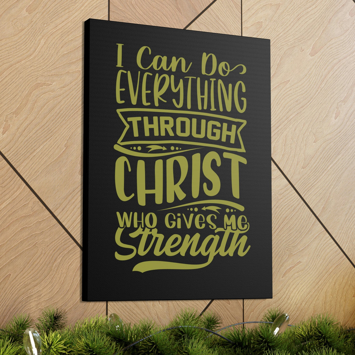 Scripture Walls Gives Me Strength Philippians 4:13 Dark Green Christian Wall Art Bible Verse Print Ready to Hang Unframed-Express Your Love Gifts