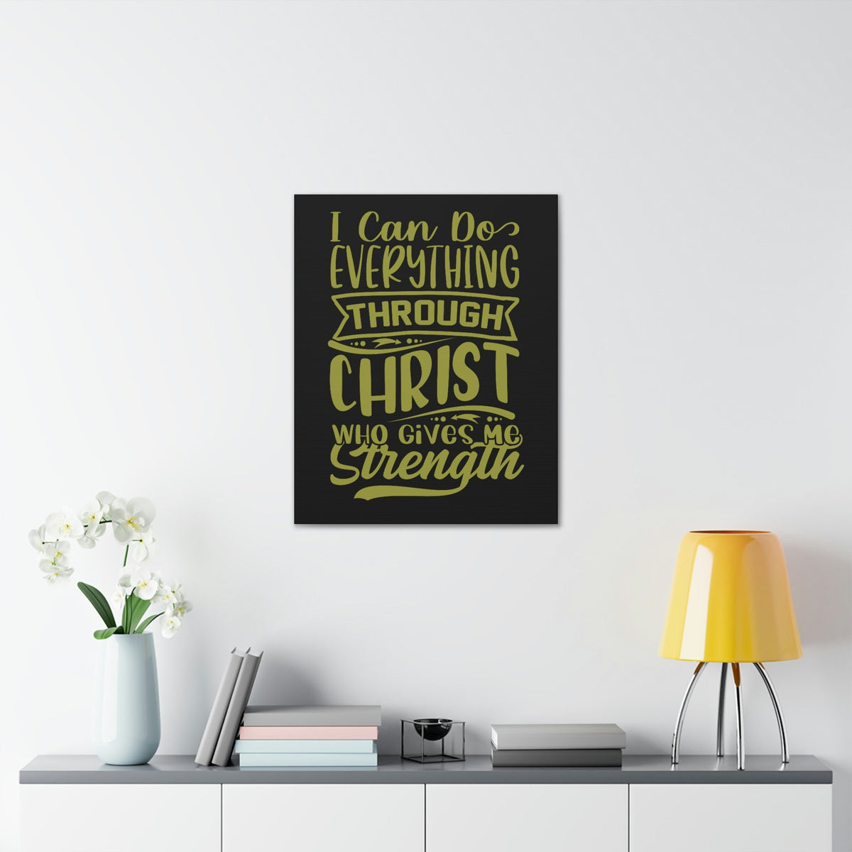 Scripture Walls Gives Me Strength Philippians 4:13 Dark Green Christian Wall Art Bible Verse Print Ready to Hang Unframed-Express Your Love Gifts