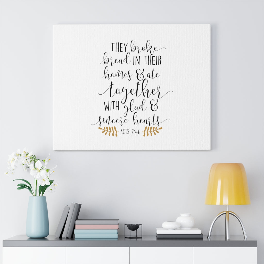 Scripture Walls Glad & Sincere Hearts Acts 2:46 Bible Verse Canvas Christian Wall Art Ready to Hang Unframed-Express Your Love Gifts