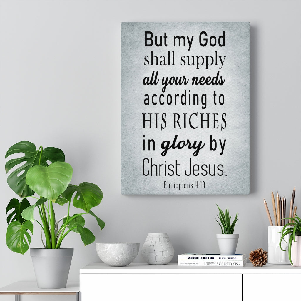 Scripture Walls Glory by Jesus Christ Philippians 4:19 Scripture Bible Verse Canvas Christian Wall Art Ready to Hang Unframed-Express Your Love Gifts