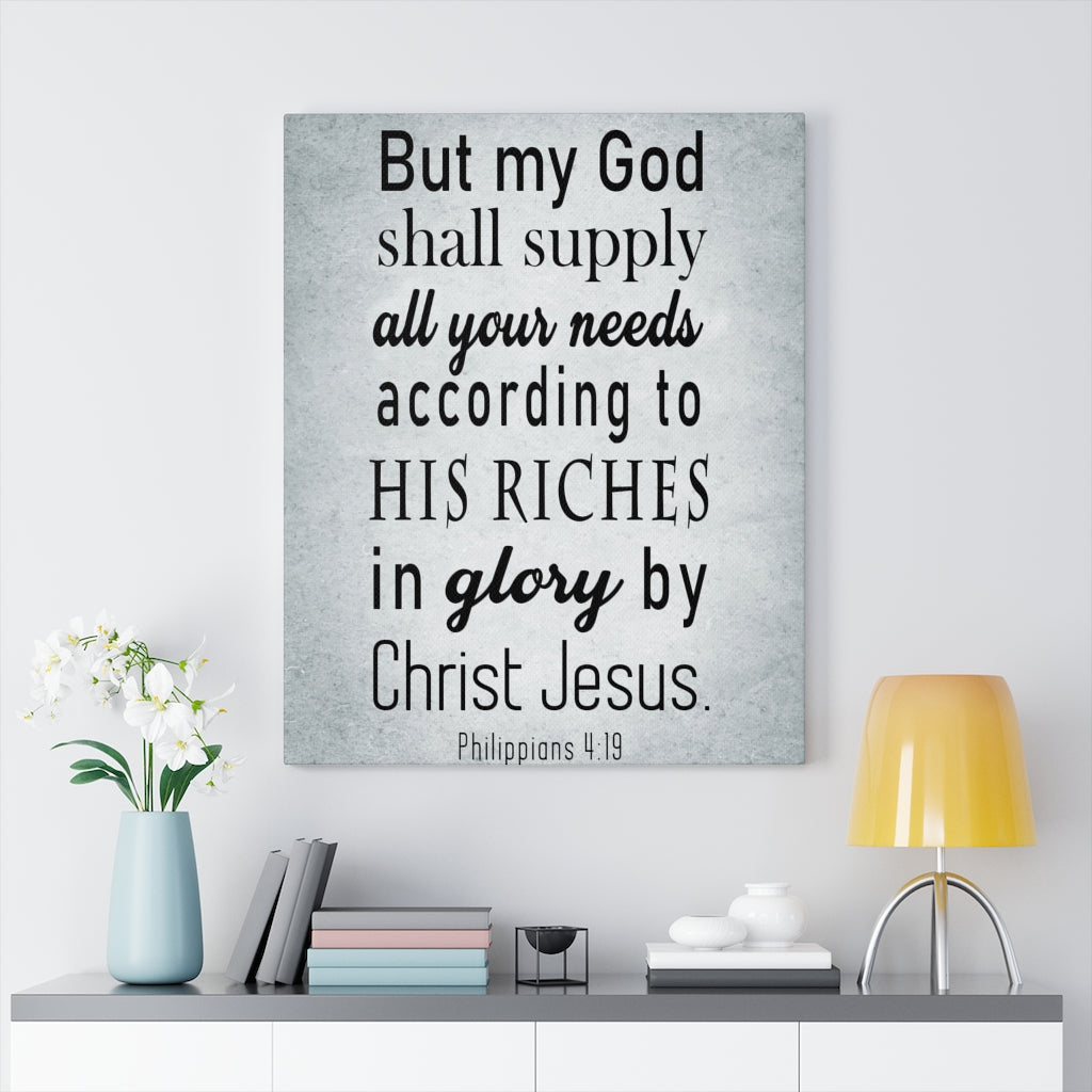 Scripture Walls Glory by Jesus Christ Philippians 4:19 Scripture Bible Verse Canvas Christian Wall Art Ready to Hang Unframed-Express Your Love Gifts