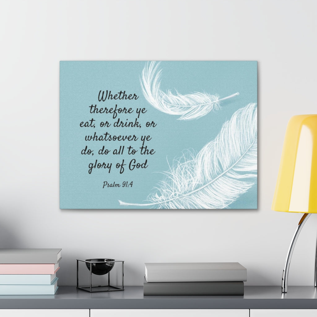 Scripture Walls Glory Of God Psalm 91:4 Feather Bible Verse Canvas Christian Wall Art Ready to Hang Unframed-Express Your Love Gifts