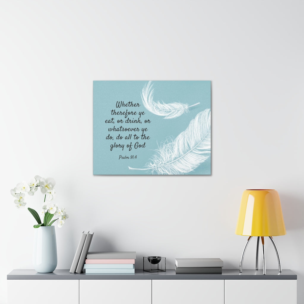 Scripture Walls Glory Of God Psalm 91:4 Feather Bible Verse Canvas Christian Wall Art Ready to Hang Unframed-Express Your Love Gifts