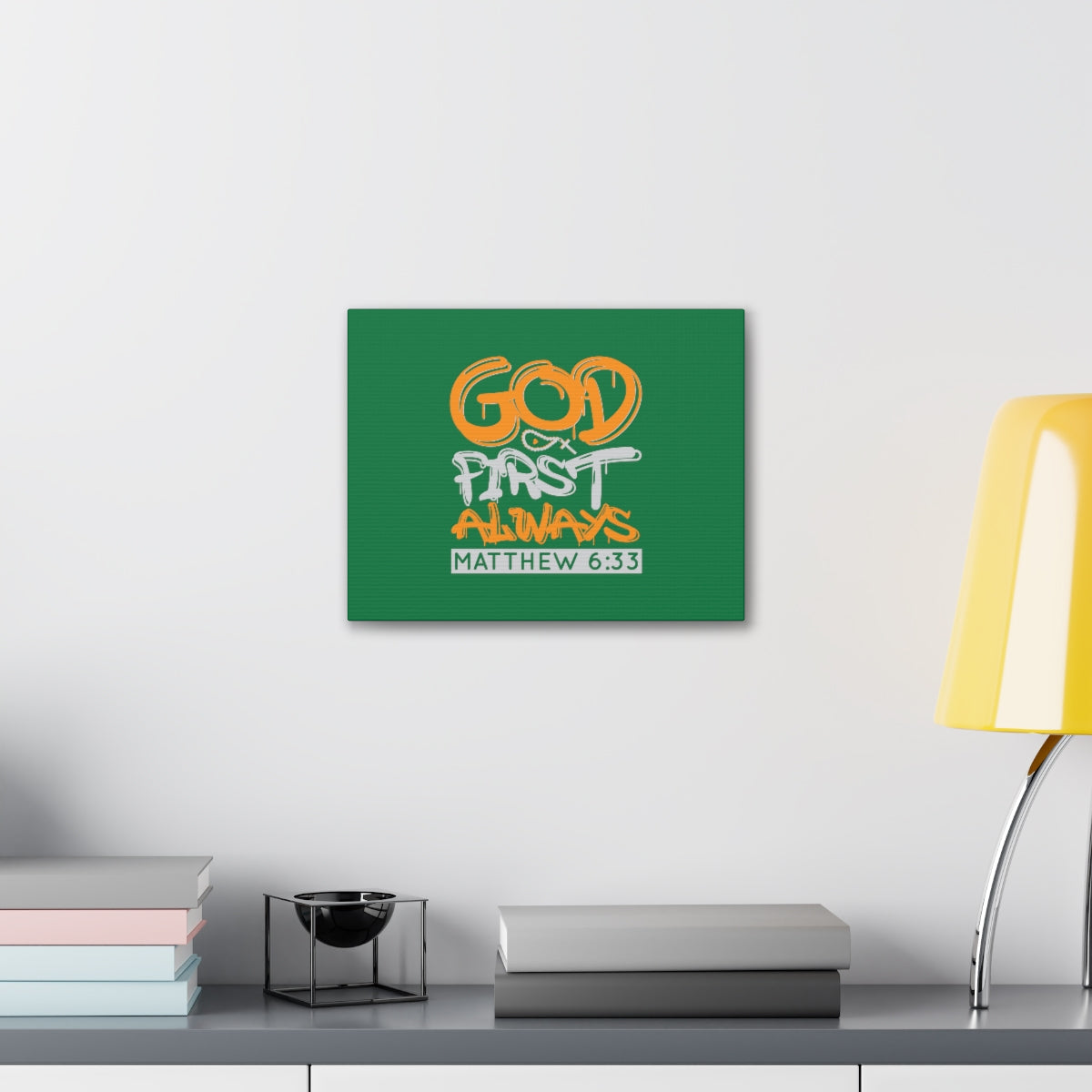 Scripture Walls God First Always Matthew 6:33 Dark Green Bible Verse Canvas Christian Wall Art Ready to Hang Unframed-Express Your Love Gifts