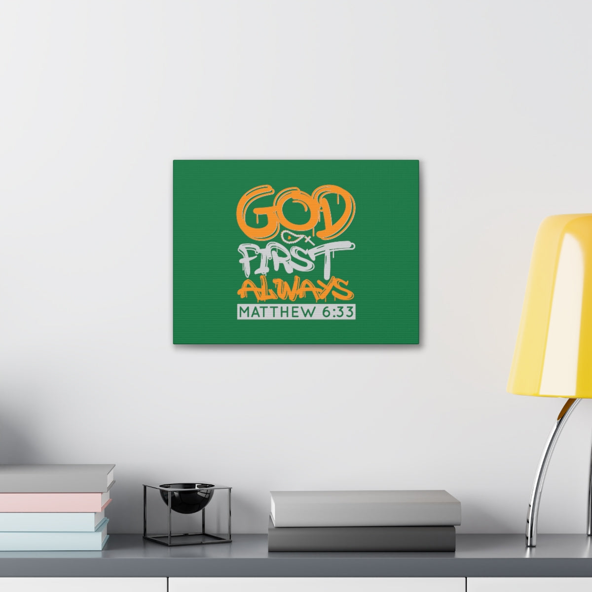 Scripture Walls God First Always Matthew 6:33 Dark Green Bible Verse Canvas Christian Wall Art Ready to Hang Unframed-Express Your Love Gifts