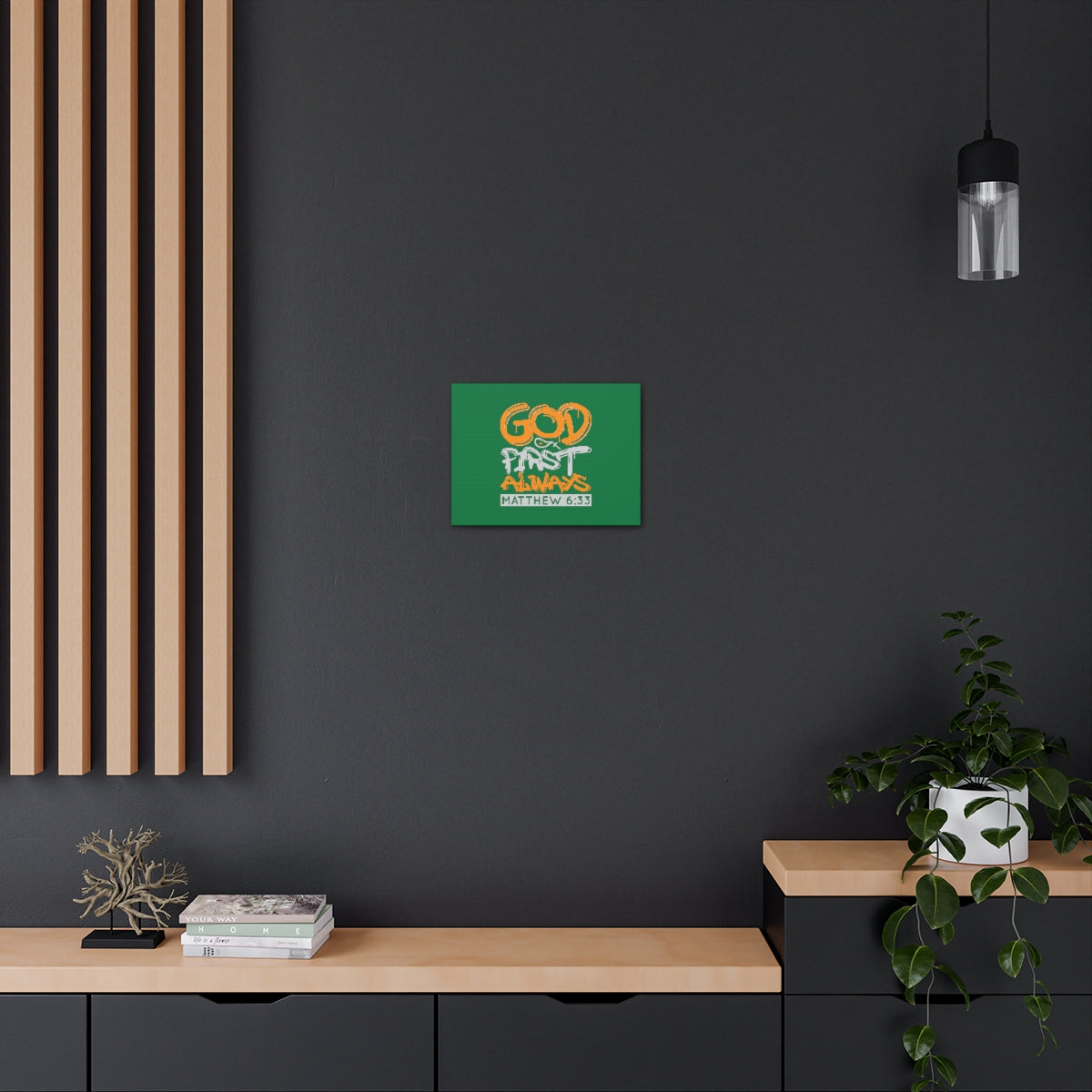 Scripture Walls God First Always Matthew 6:33 Dark Green Bible Verse Canvas Christian Wall Art Ready to Hang Unframed-Express Your Love Gifts